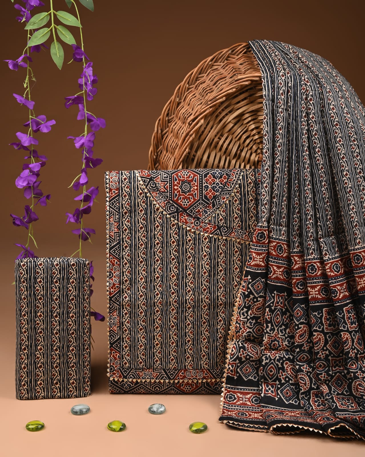 Black Cotton Suit Set With Gota Work