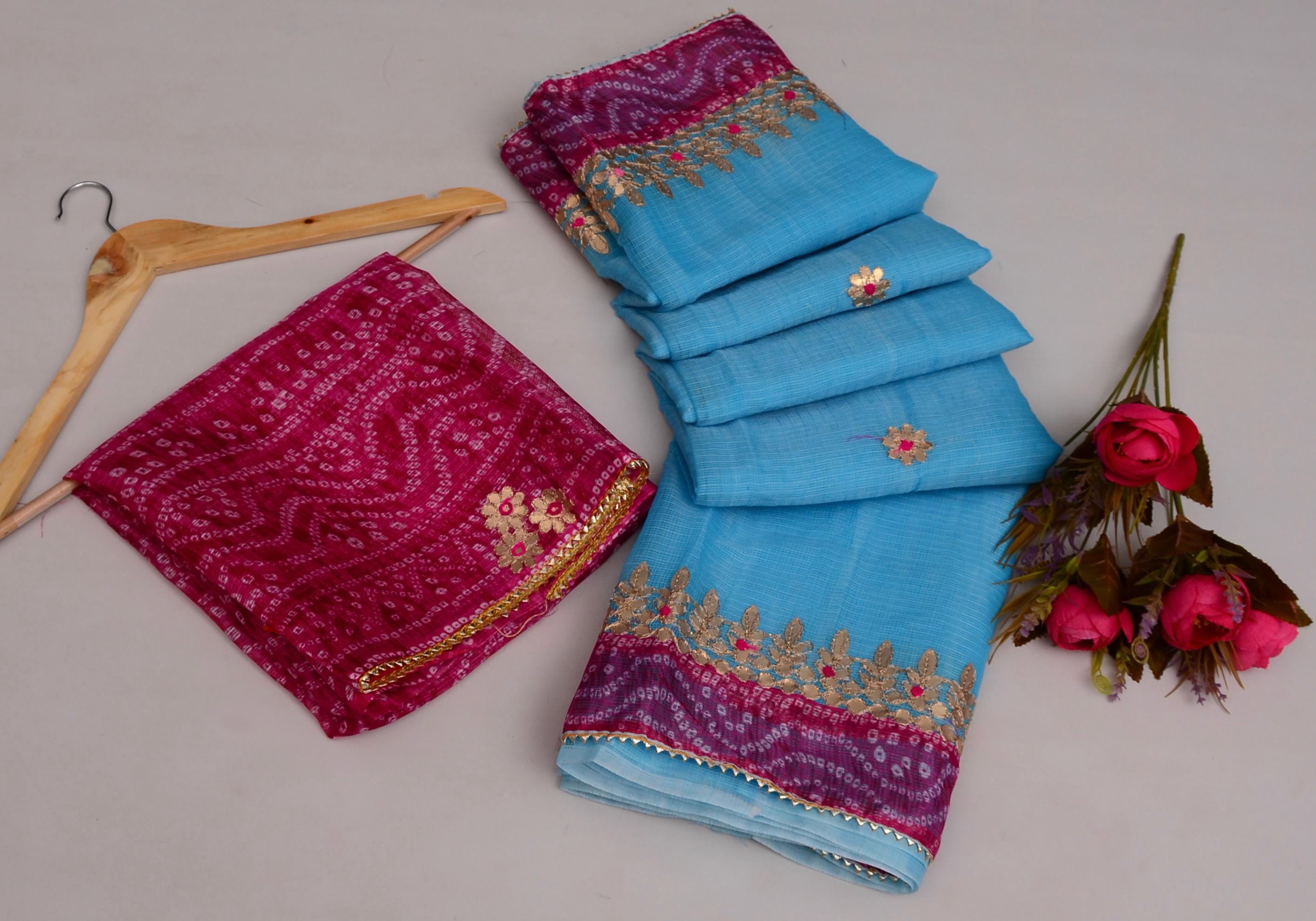 Nilam- Blue Kota Doria Gota Patti Saree