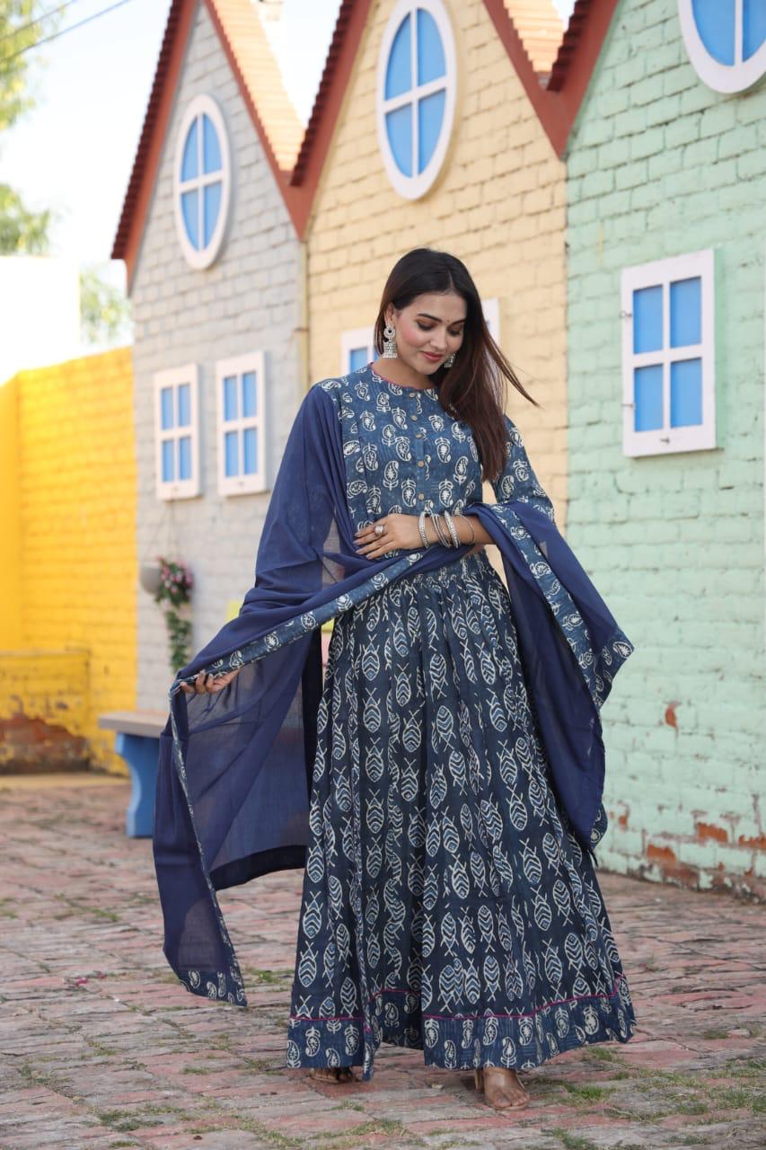 Blue Colour Bagru Print Flora lehenga choli Set
