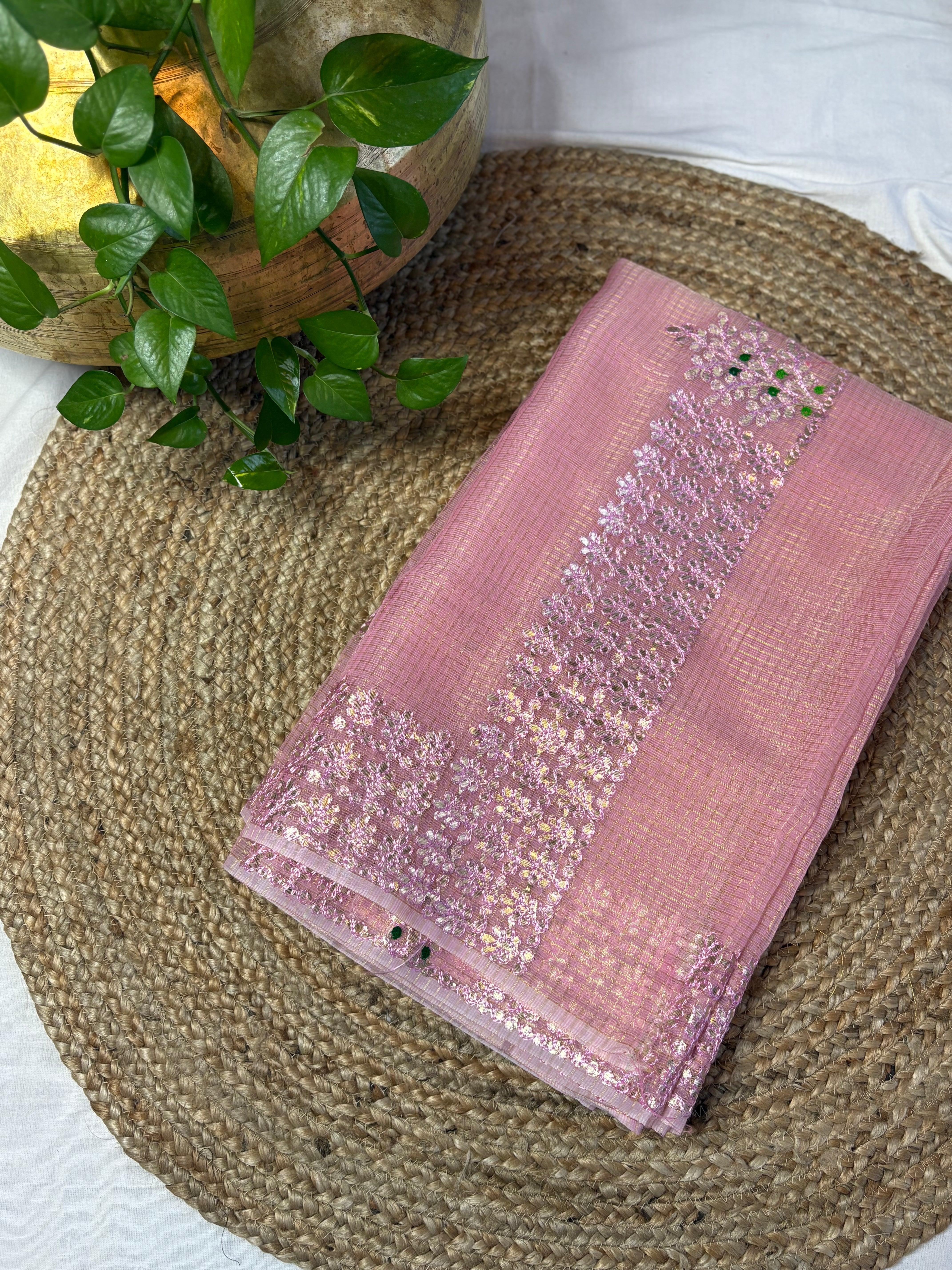 Light Pink Kota Doria Gota Patti Saree