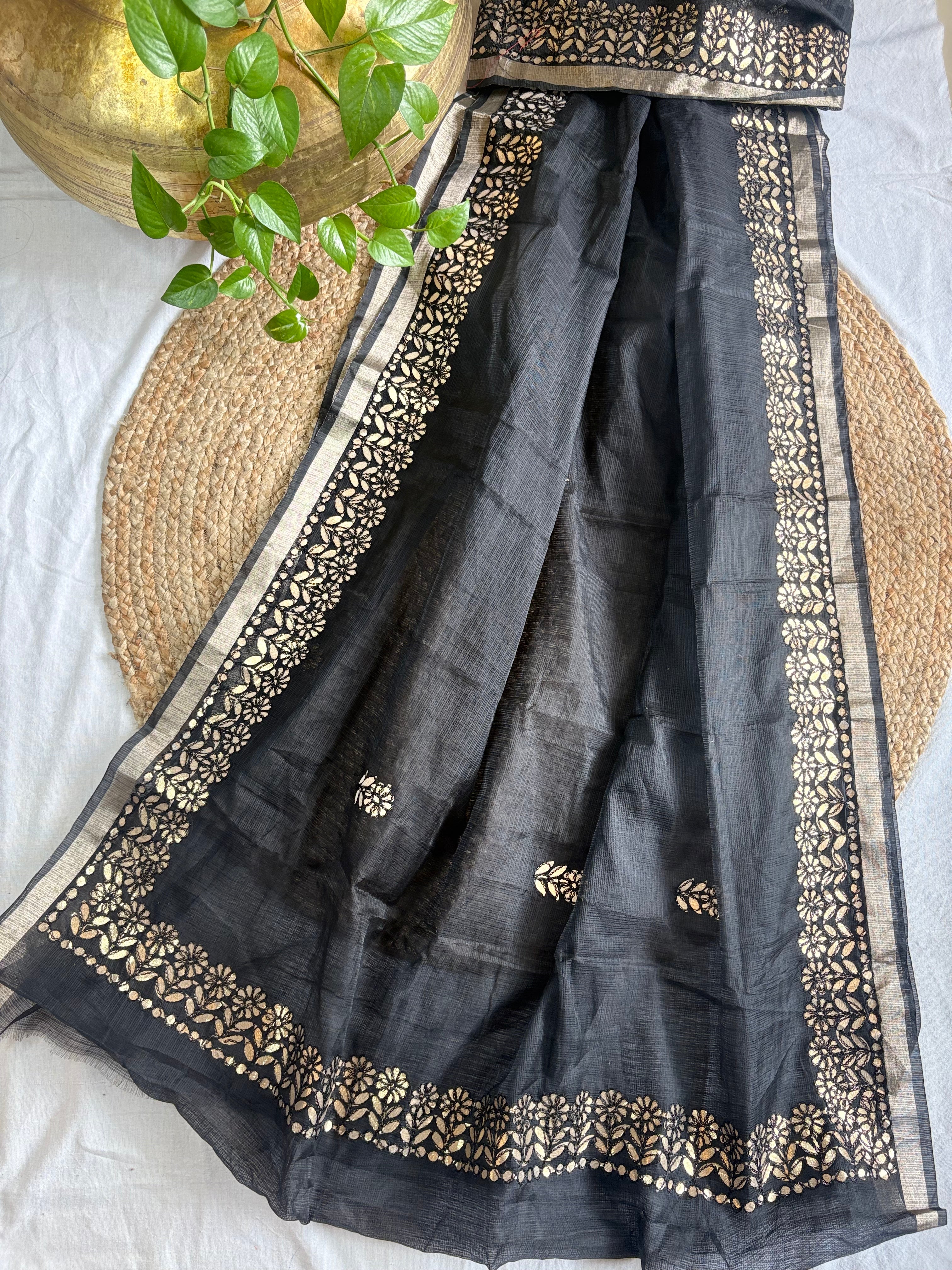 Black Kota Doria Gota Patti Saree