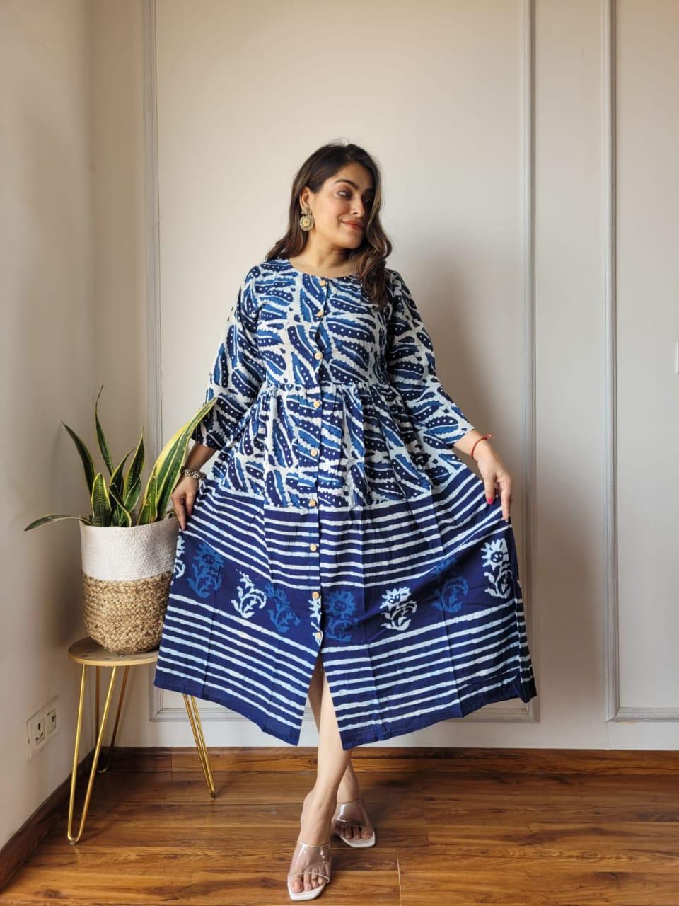 Blue Indigo Cotton Summer Long Dres