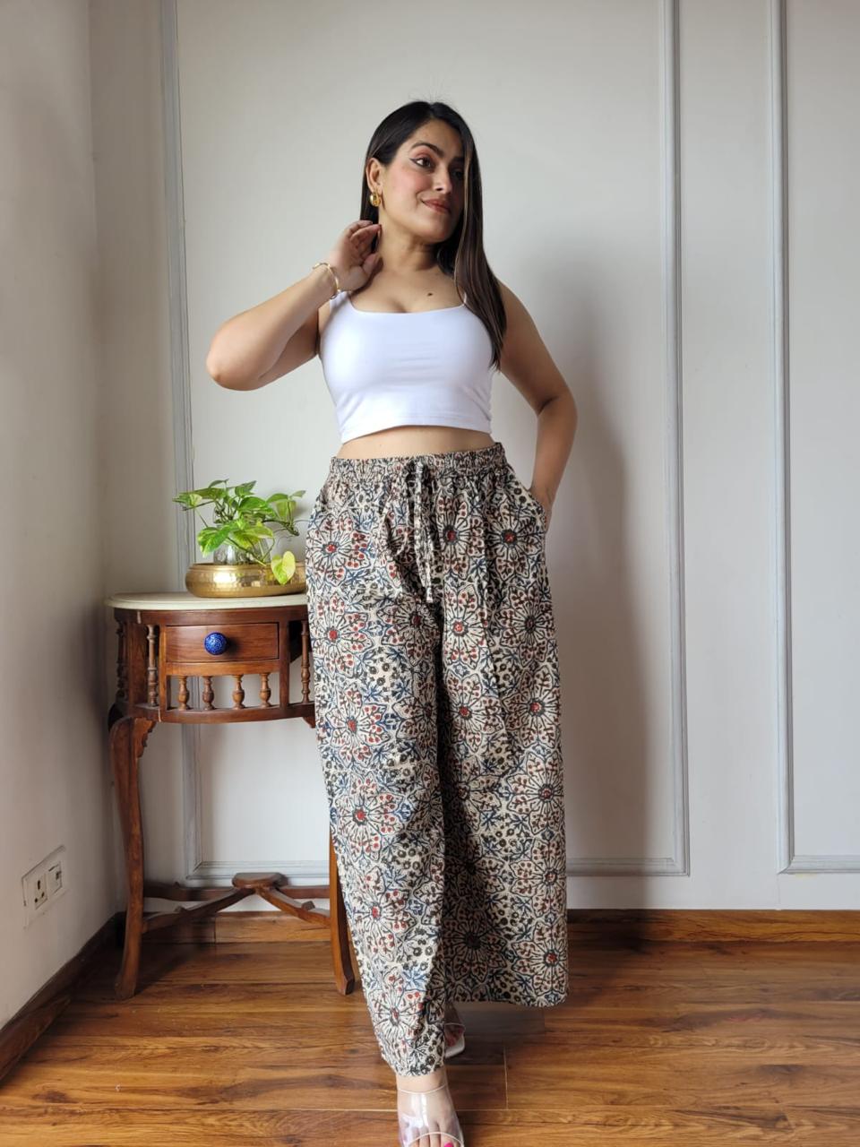 Multi Colour Bagru Hand Block Printed Cotton Palazzo