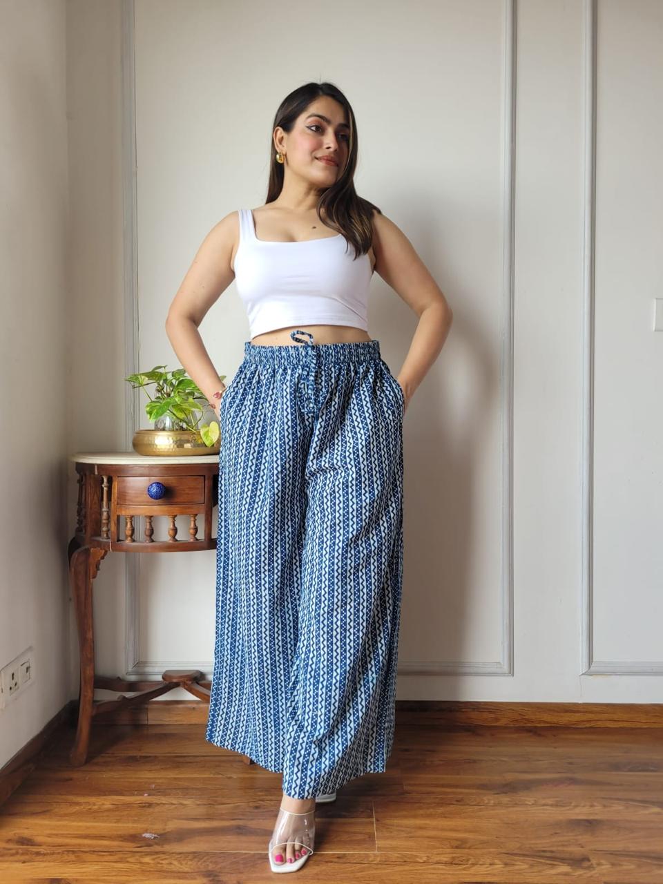 Blue Bagru Hand Block Printed Cotton Palazzo