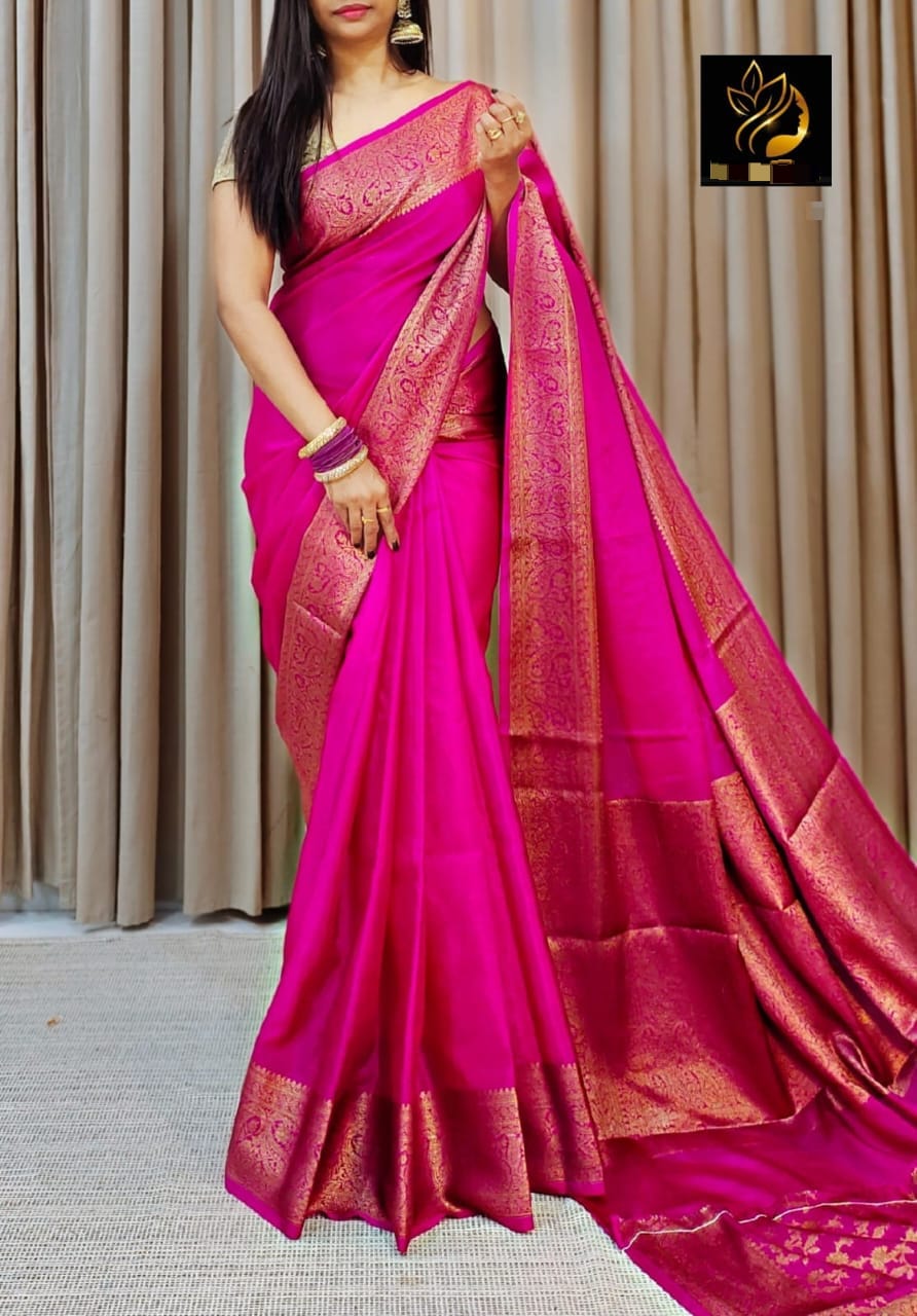 Gorgeous Pink Banarasi Soft Silk Saree