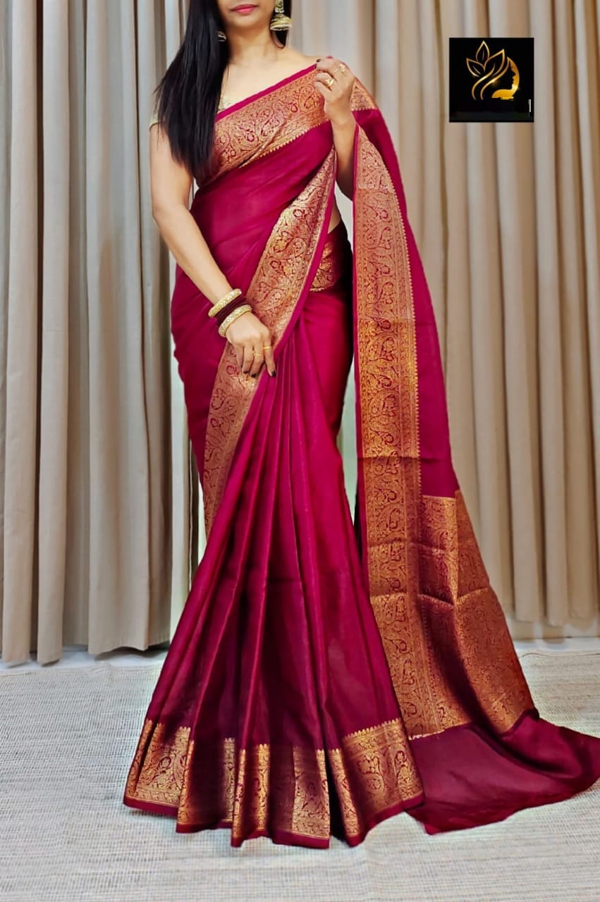 Gorgeous Maroon Banarasi Soft Silk Saree