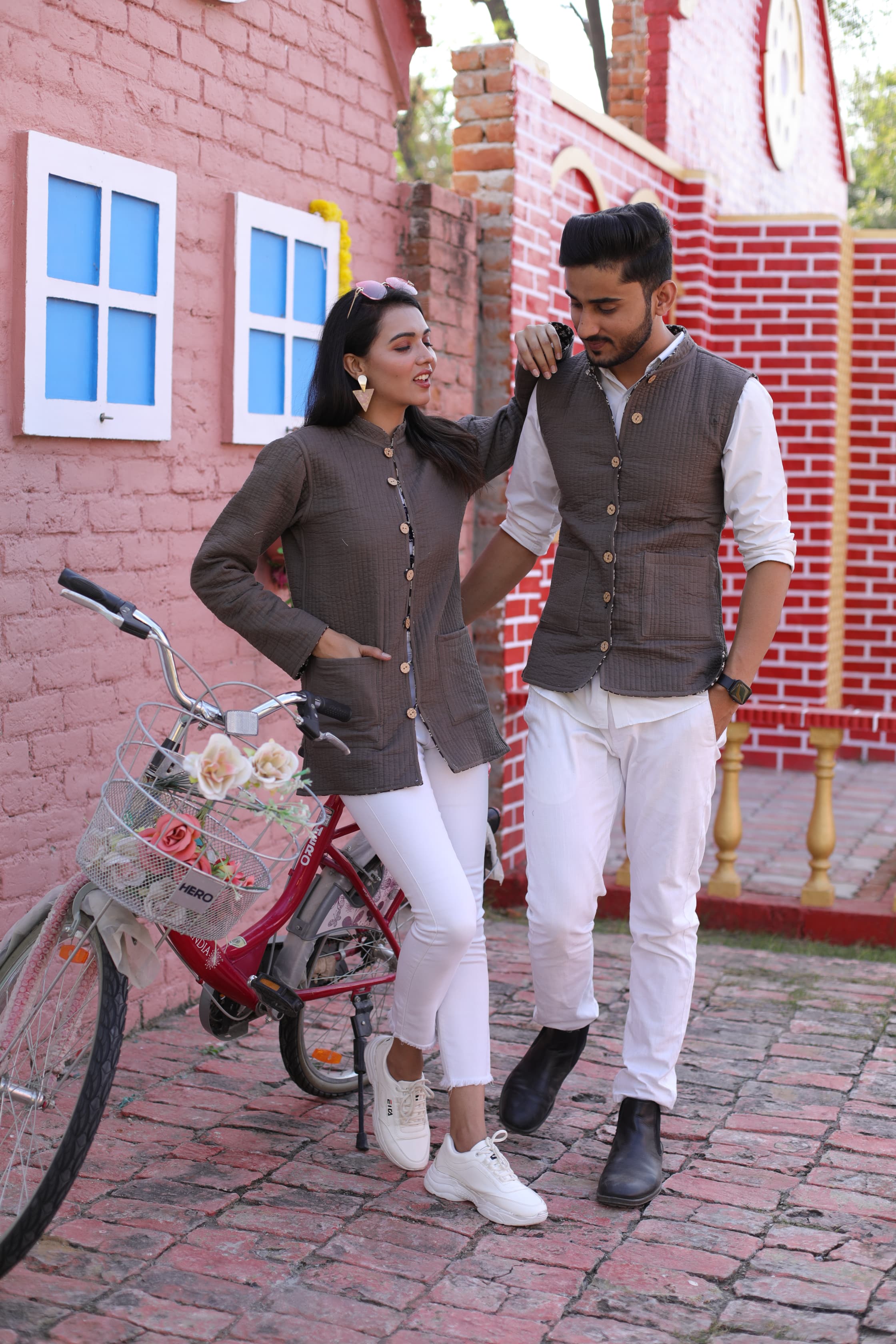 Brown Color Twinning Couple Pure Cotton Bagru Print Quilted Reversible Jackets