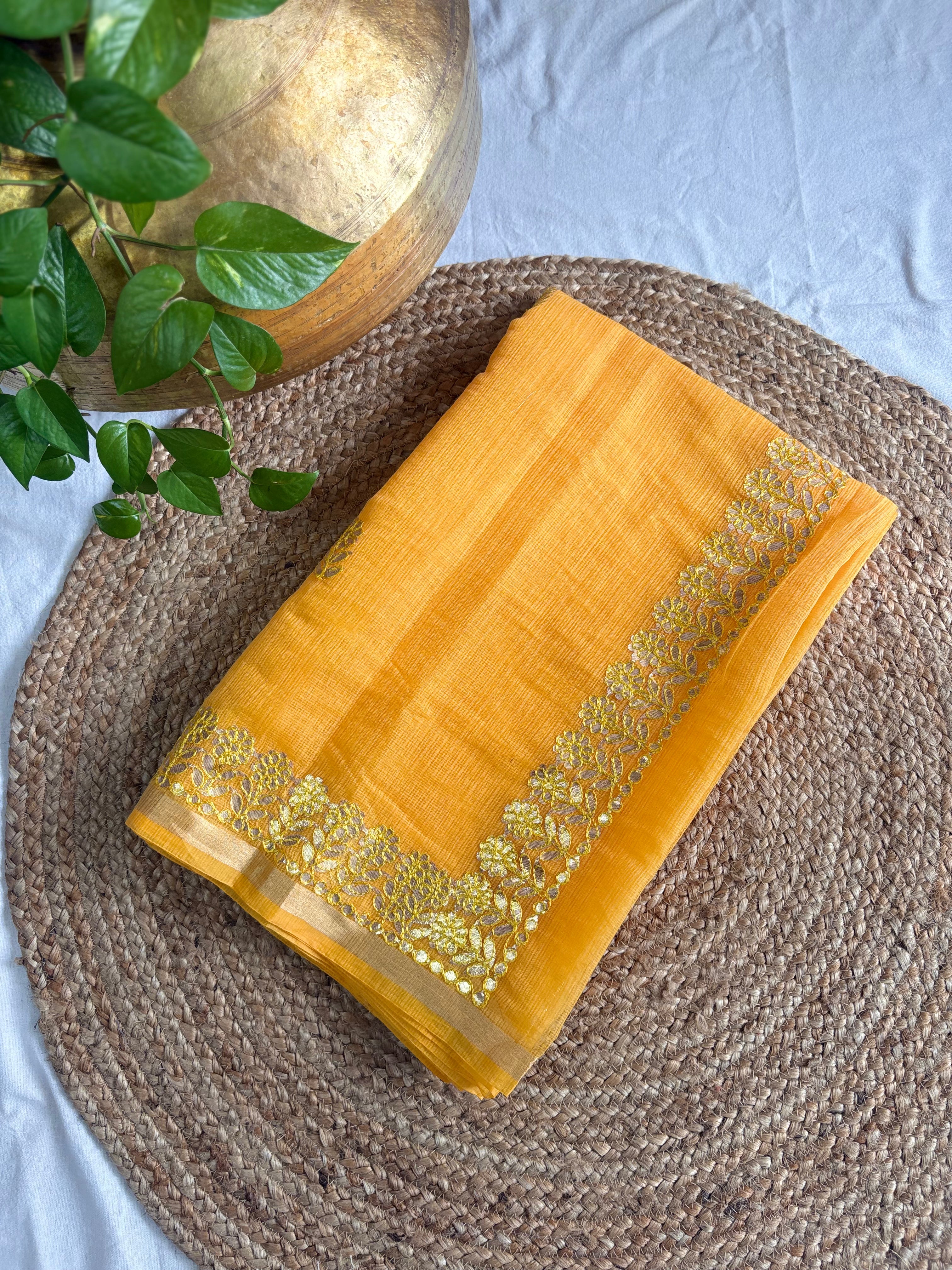 Samidha Yellow Kota Doria Gota Patti Saree