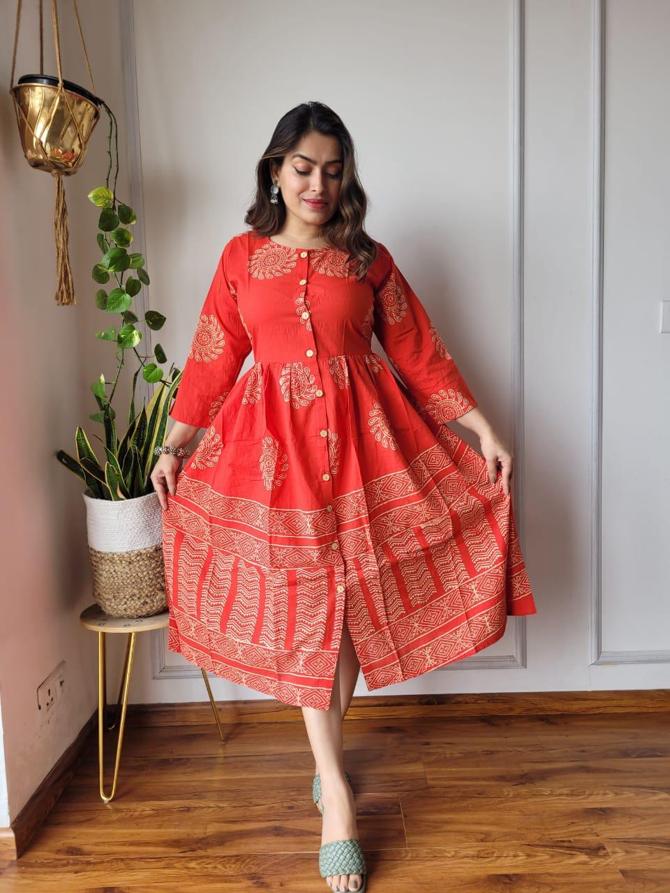 Orange Leheriya Cotton Rakhi dress