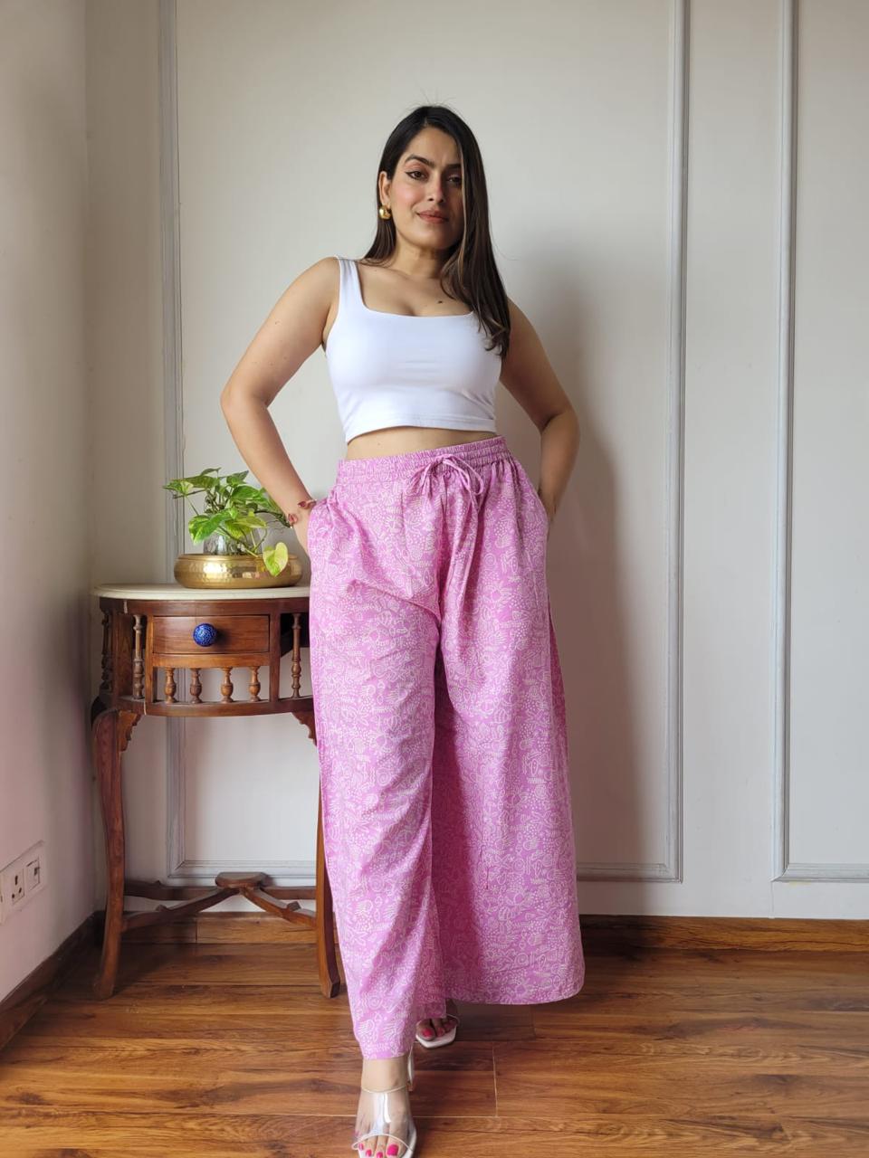 Pink Bagru Hand Block Printed Cotton Palazzo