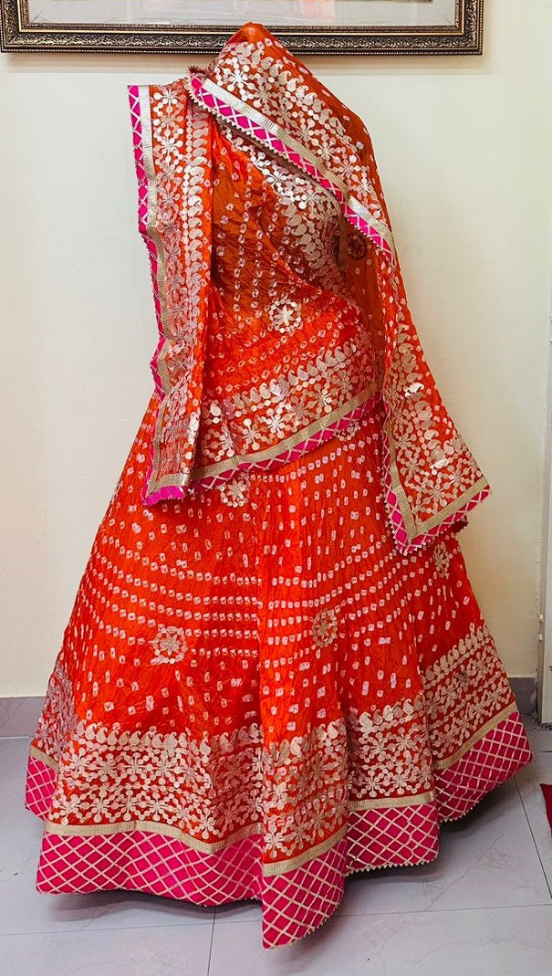 Orange Bandhani Gota Patti Lehenga