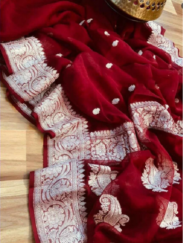 Royal Maroon Banarasi Khaddi Jaal Georgette Saree