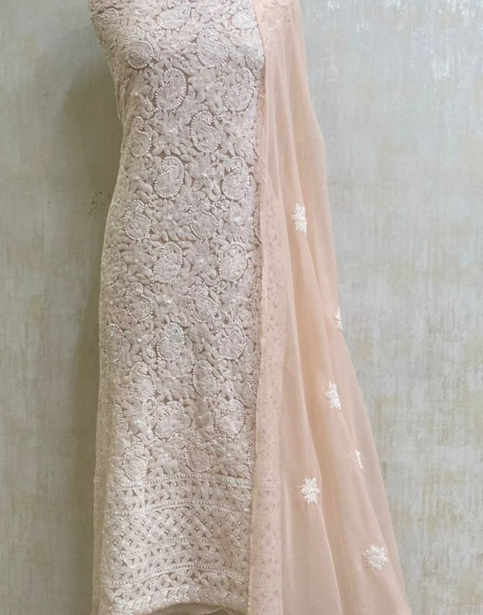 Cream chinkari georgette kurti unstitched