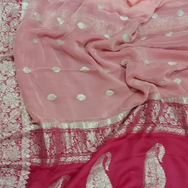 Dark-Light Pink Banarasi Khaddi Chiffon Jaal Saree