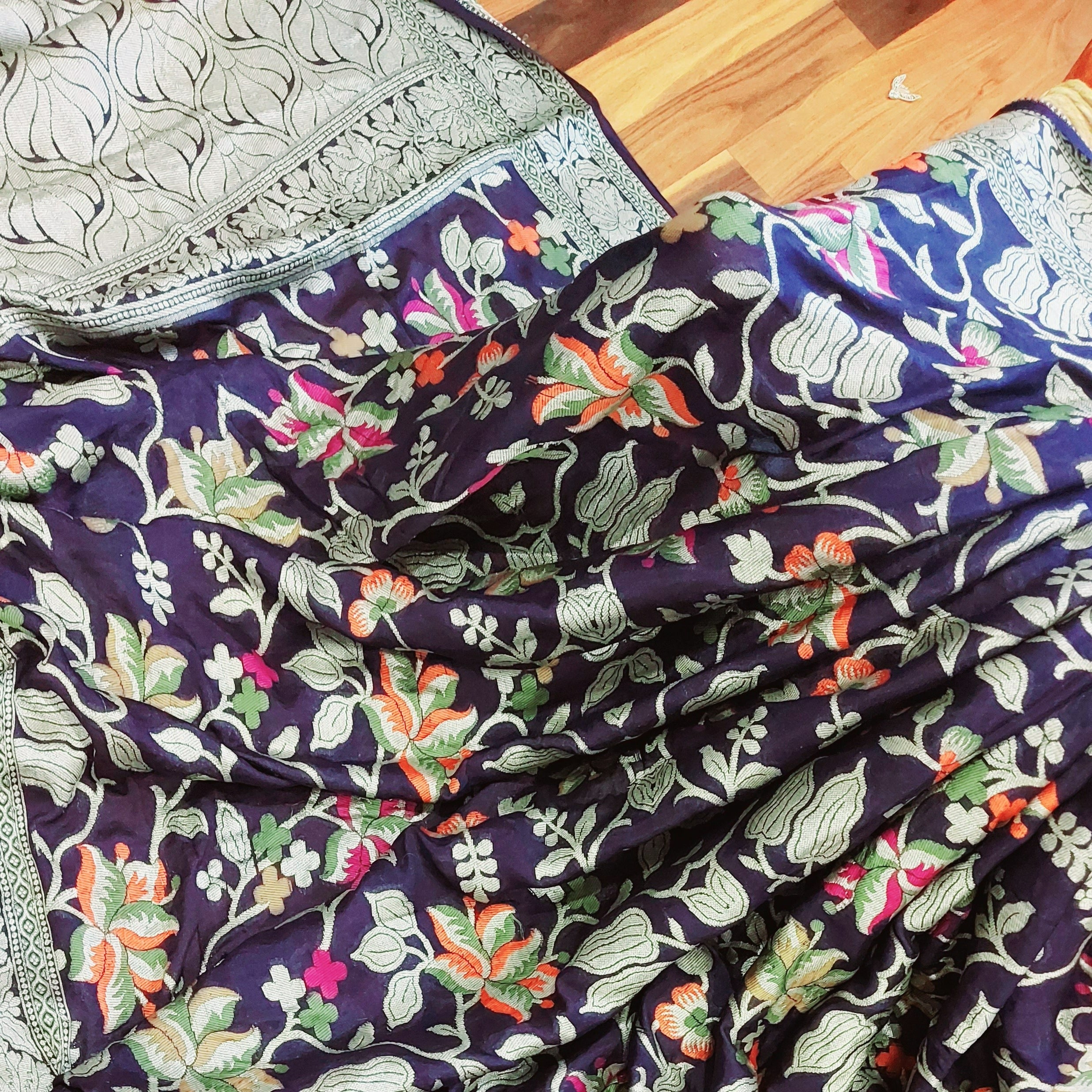 Floral Banarasi Meenakari Sarees In Blue - jhakhas.com