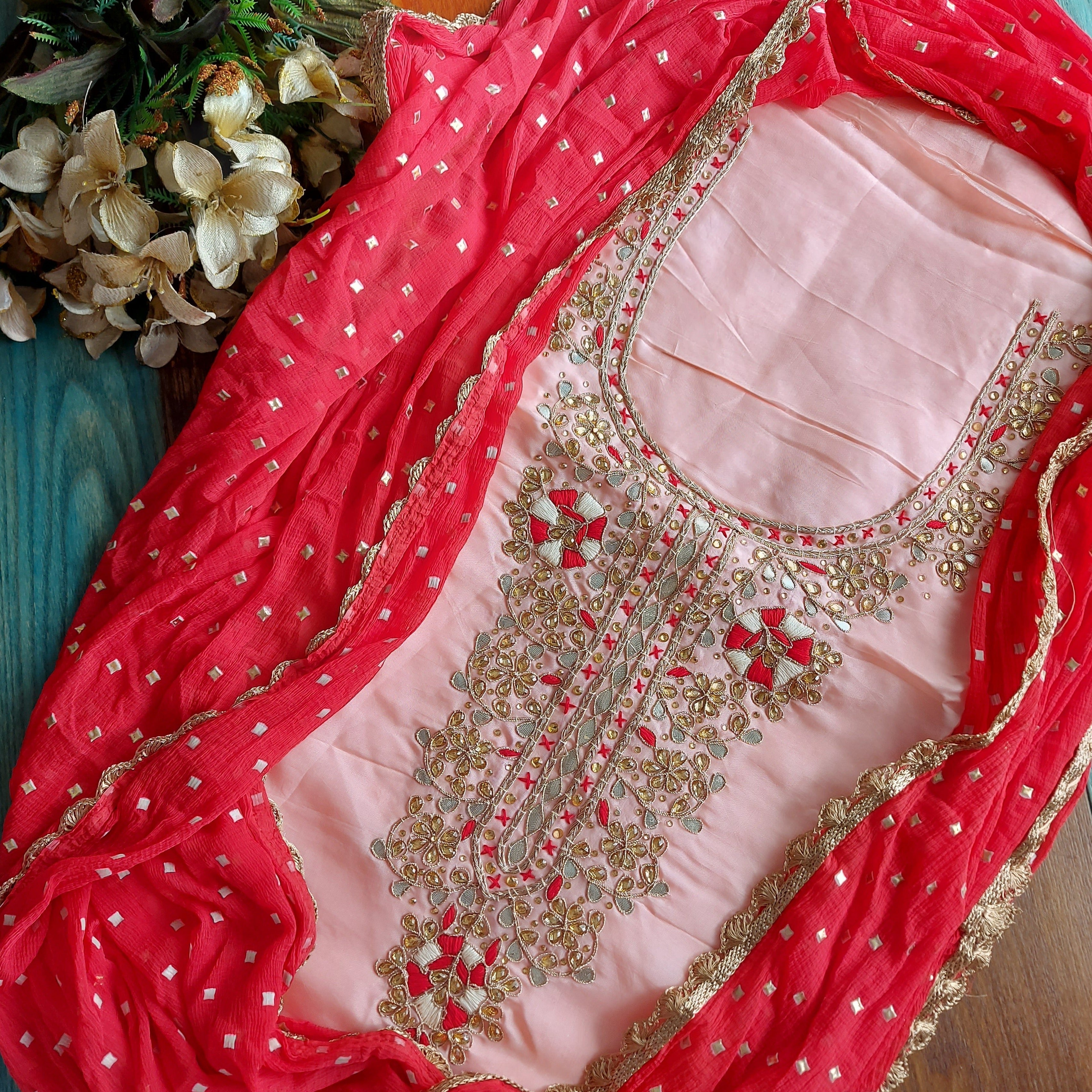 Pinkish Peach Gota Patti Salwar Suit - jhakhas.com