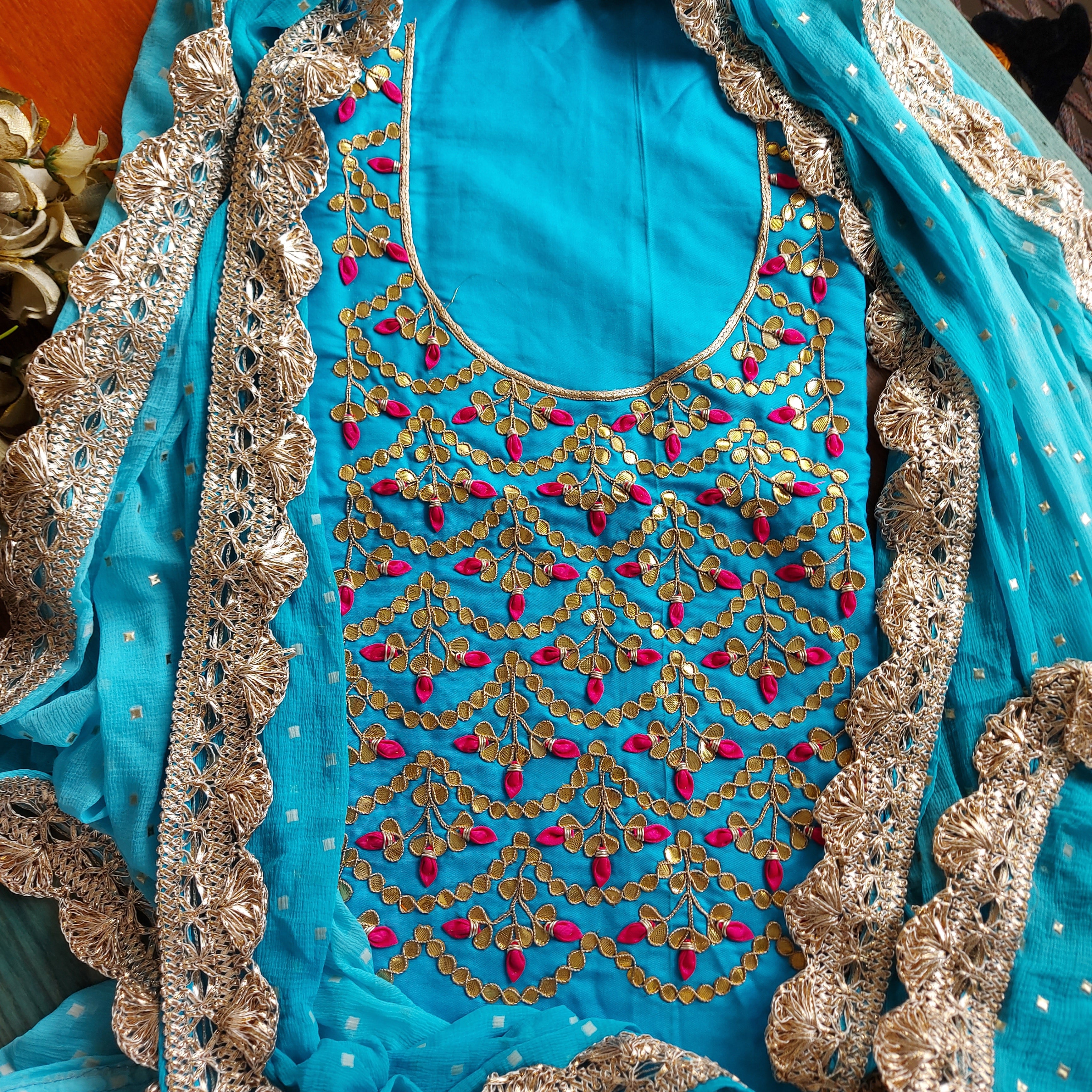 Stylish Sky Blue Gotawork Salwar Suit