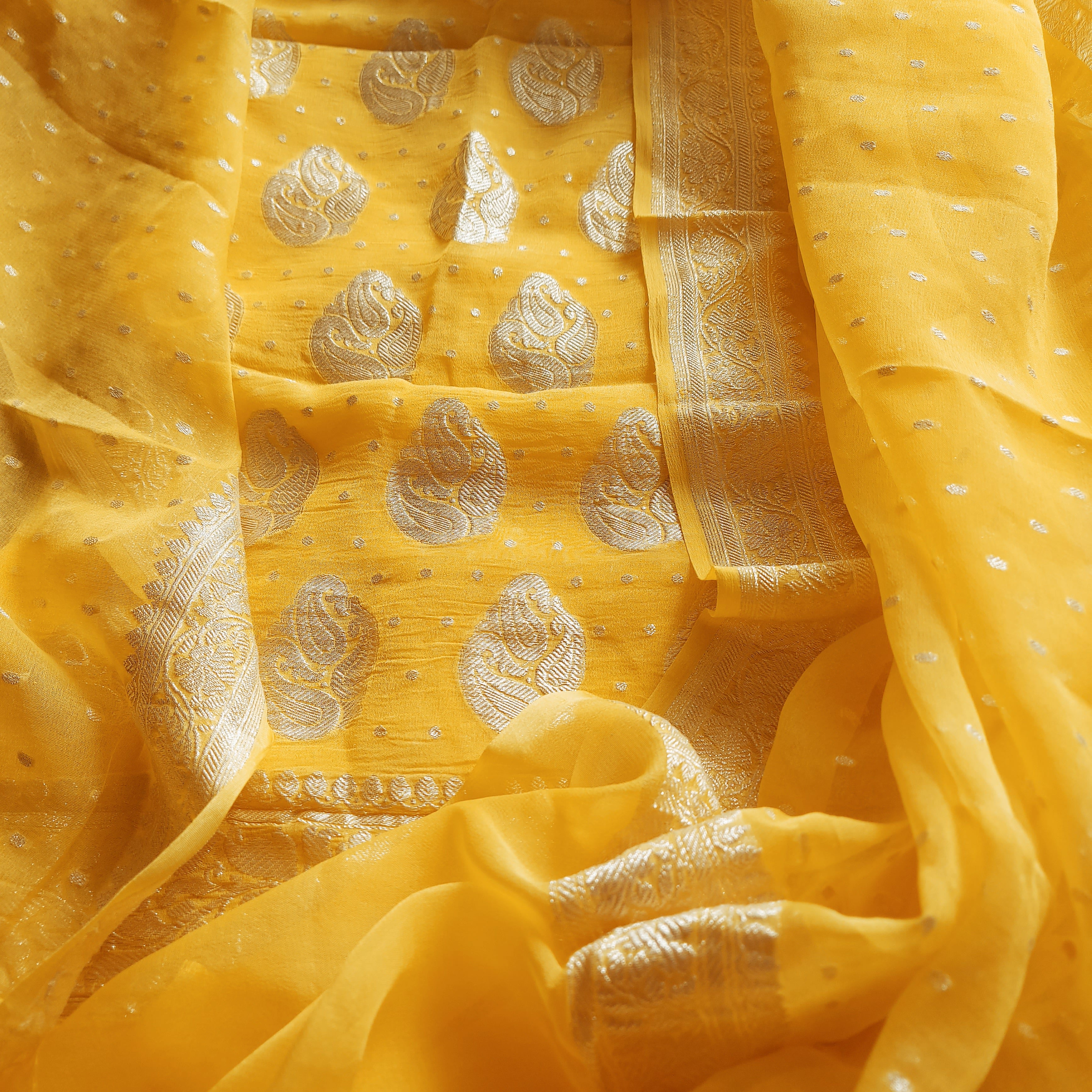 Banarasi Khaddi Salwar Kameez In Mango Yellow,Latest Banarasi Khaddi Silk Salwar Suit,Shop Banarasi Salwar Suit Best Rates