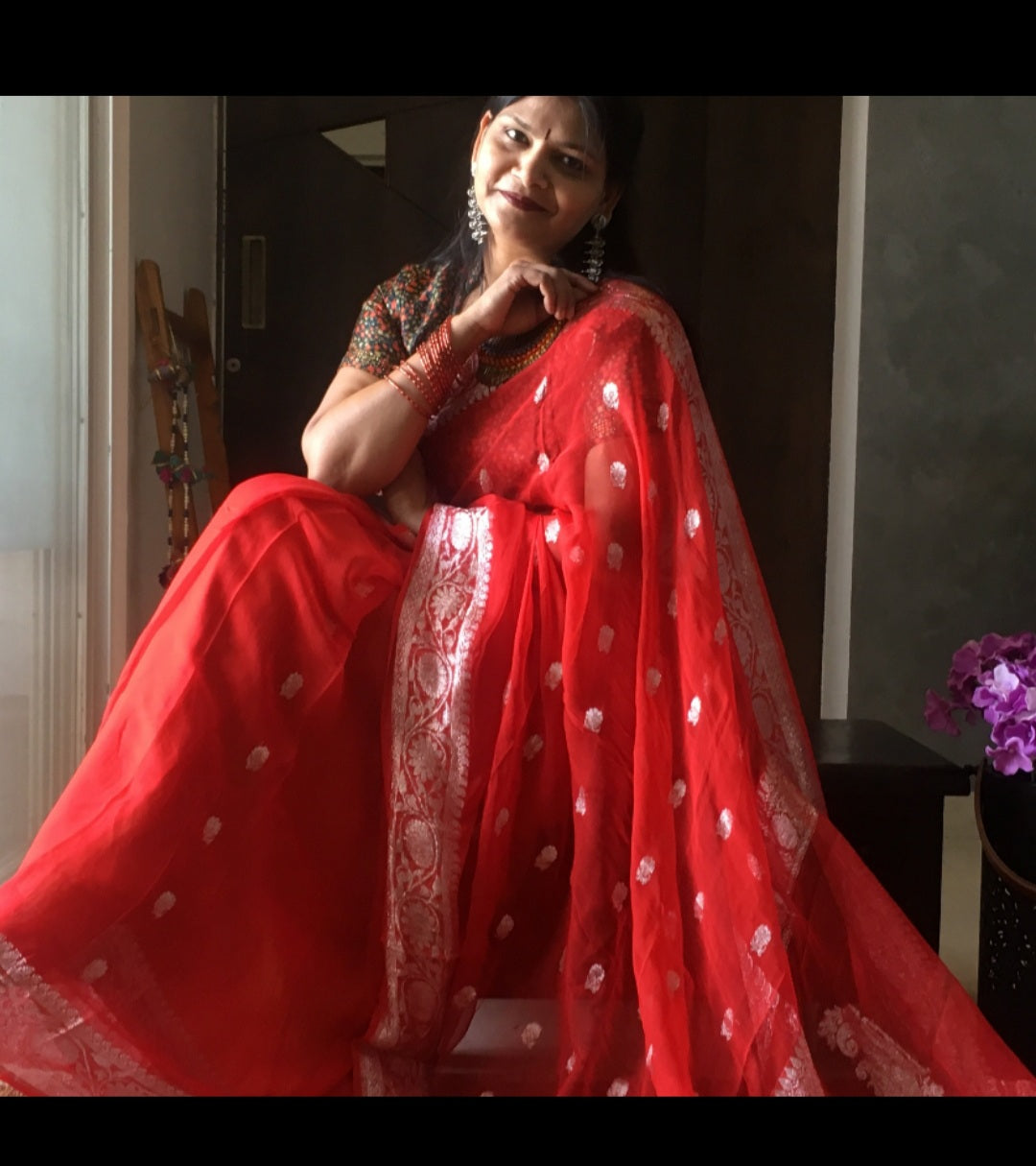 Royal Red Banarasi Jaal Georgette Saree