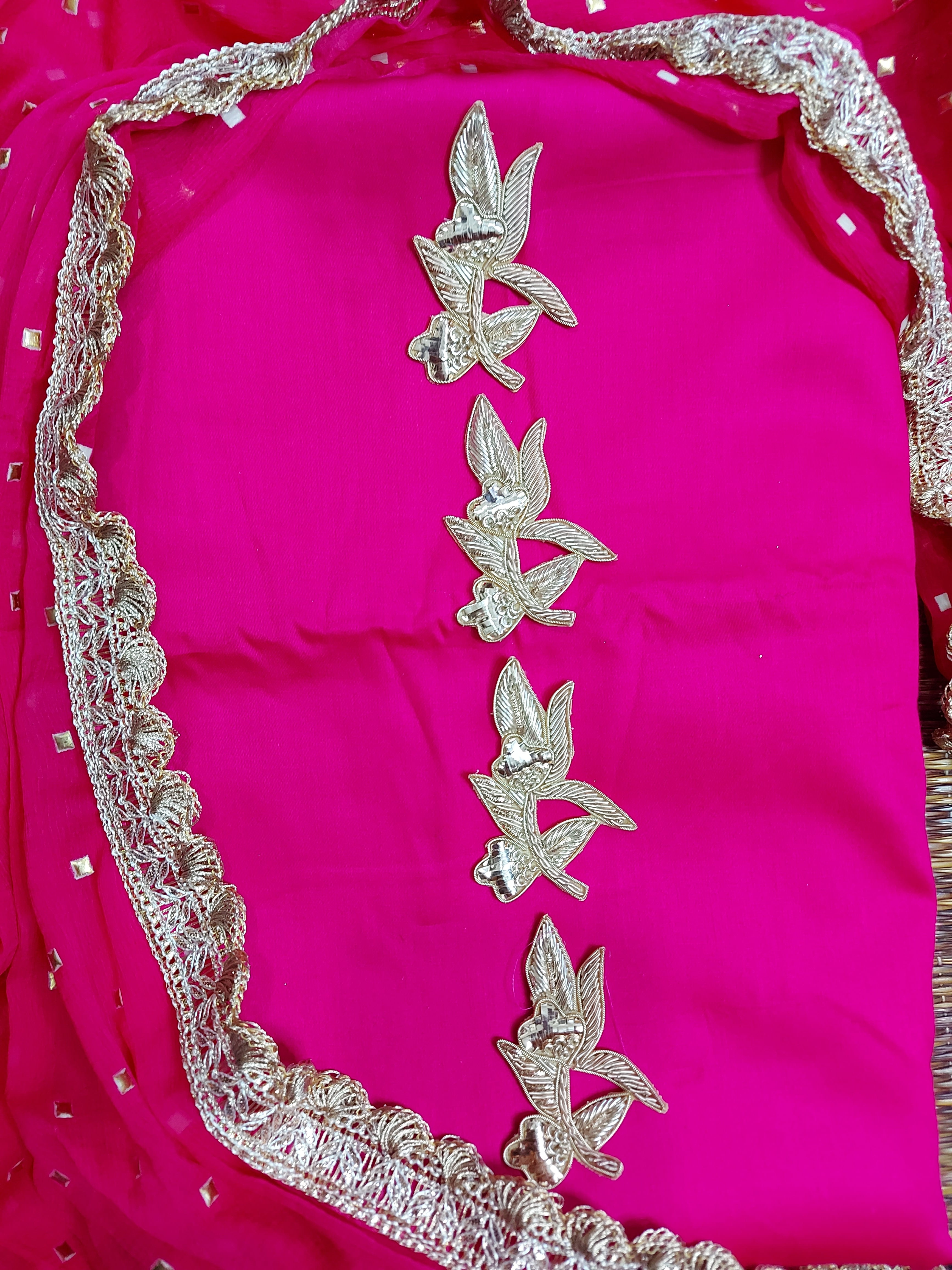 Hotpink Desiger Dupatta With Designer Top