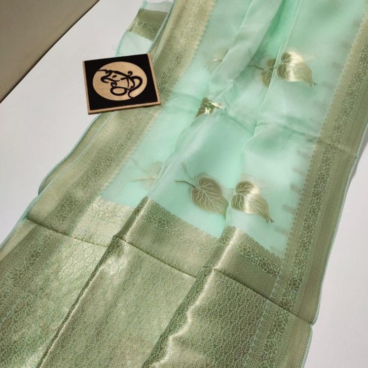 Trending Mint Green Banarasi Soft Silk Saree
