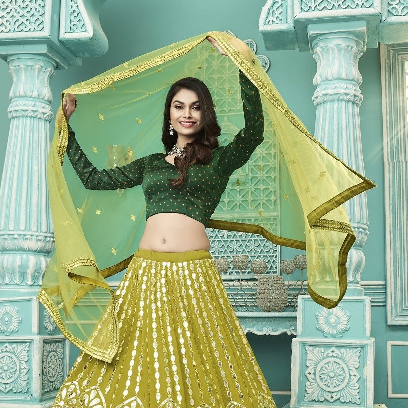 Green Georgette with Gota Patti Embroidery Work Lehenga(ONLY PREPAID)