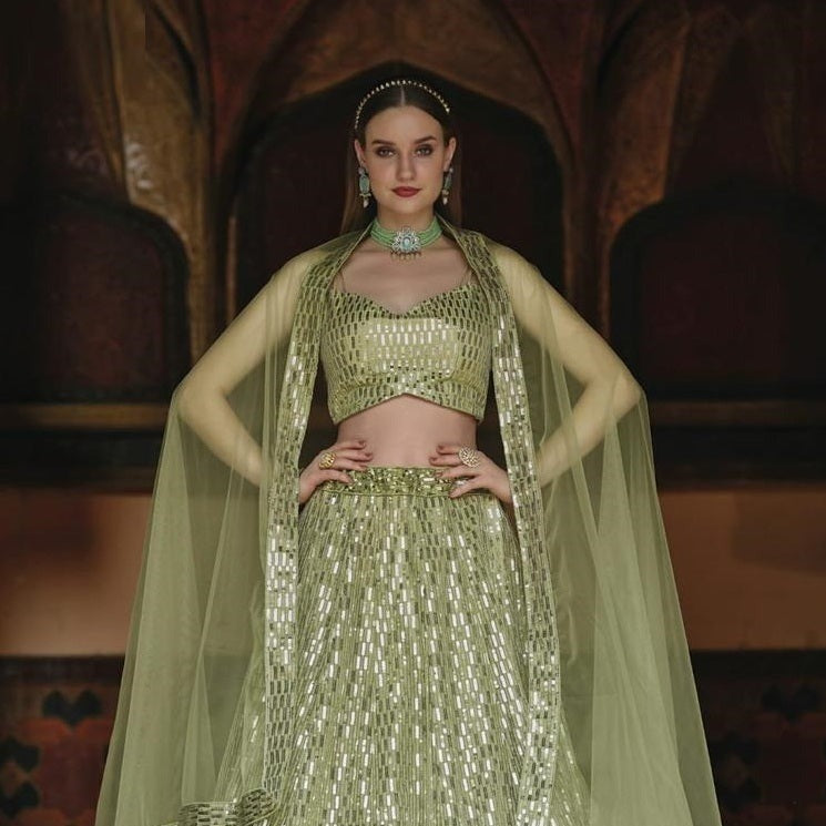 Green Net Lehenga