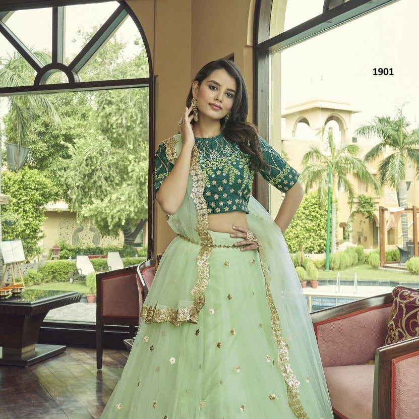 Green net lehenga