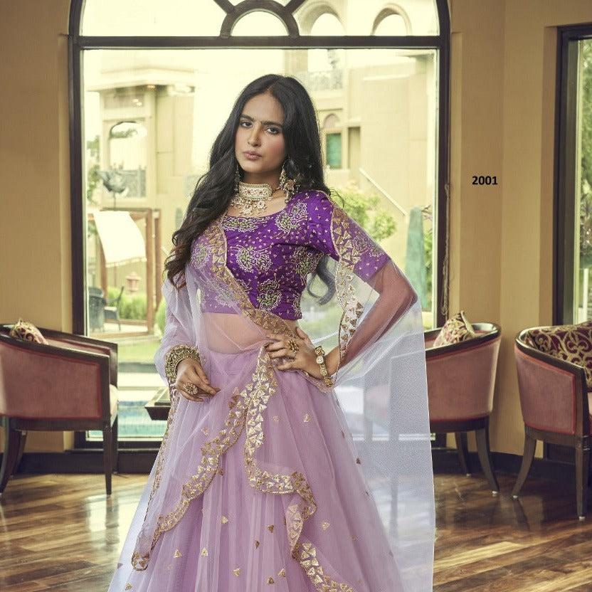 purple net lehenga