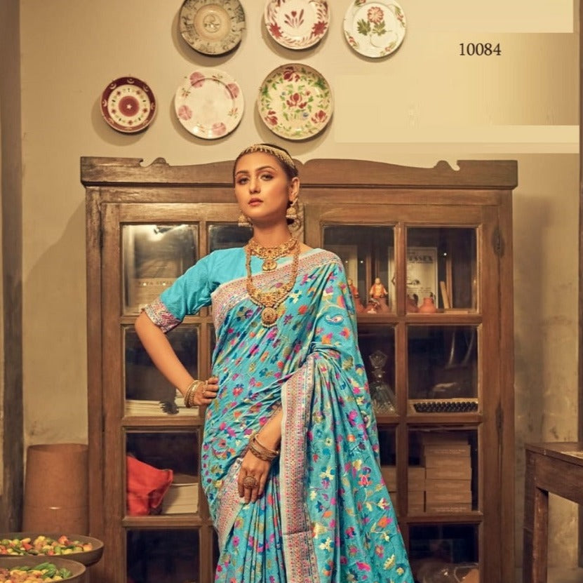 Sky Blue kashmiri saree