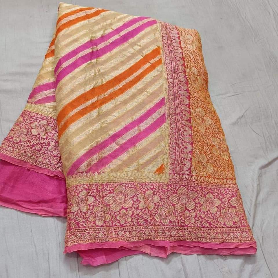 Pink-Cream Fun pattern Banarasi Meenakari Saree