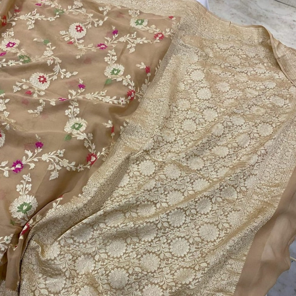 Camel Brown Floral Jaal Banarasi Saree