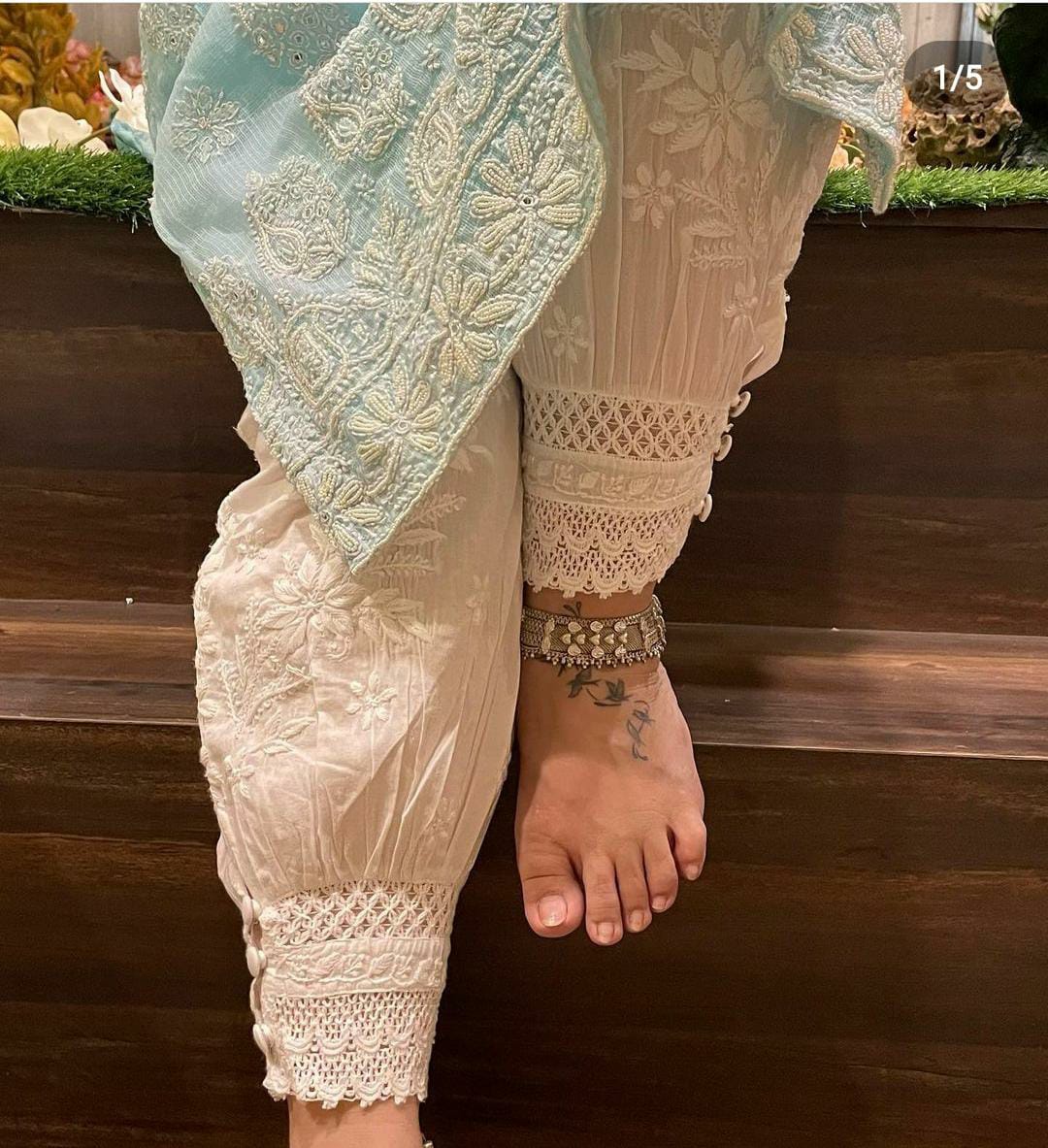 White chikankari afghani salwar