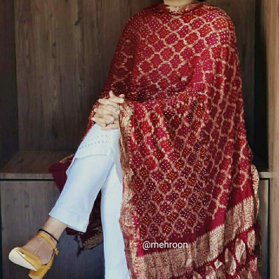 Banarasi Ghatchola Dupatta In Mehroon,Buy Ghatchola Online,Latest Banarasi Ghatchola Dupatta At Affordable Rate