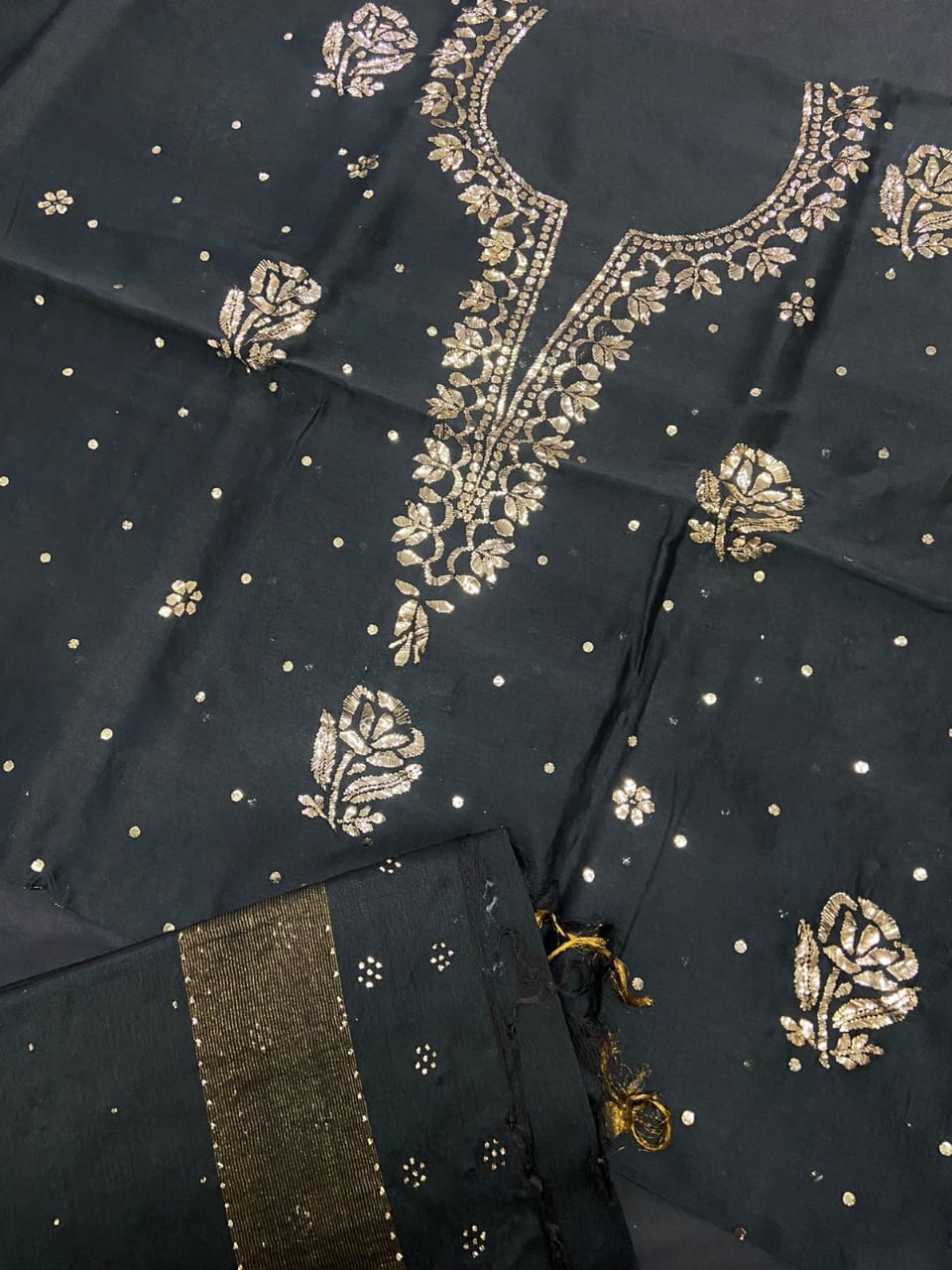 Black Chanderi Silk Kurta And Dupatta
