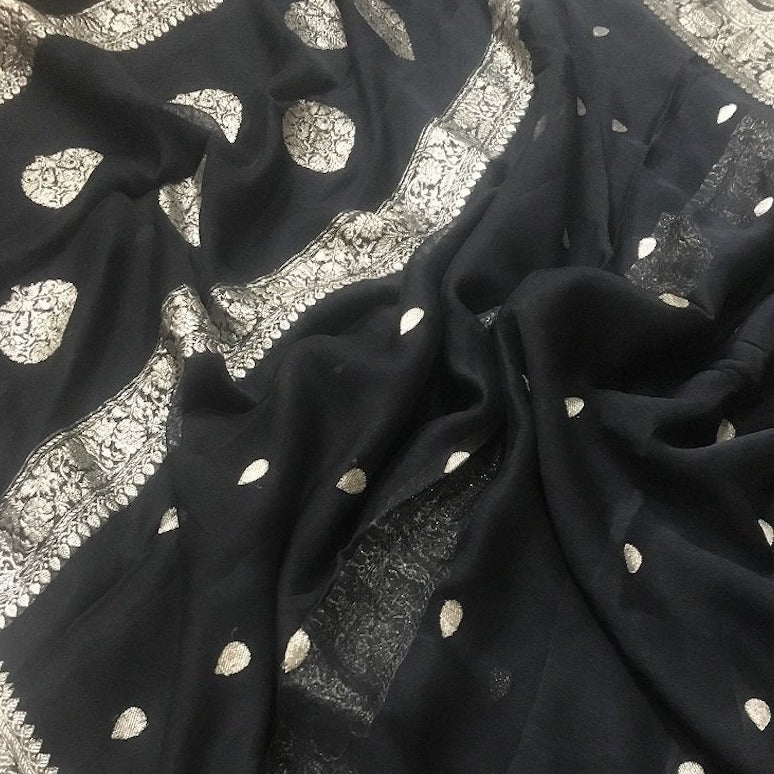 Black Banarasi Khaddi Chiffon Saree,Wedding Saree, Indian Sarees, Online Sarees