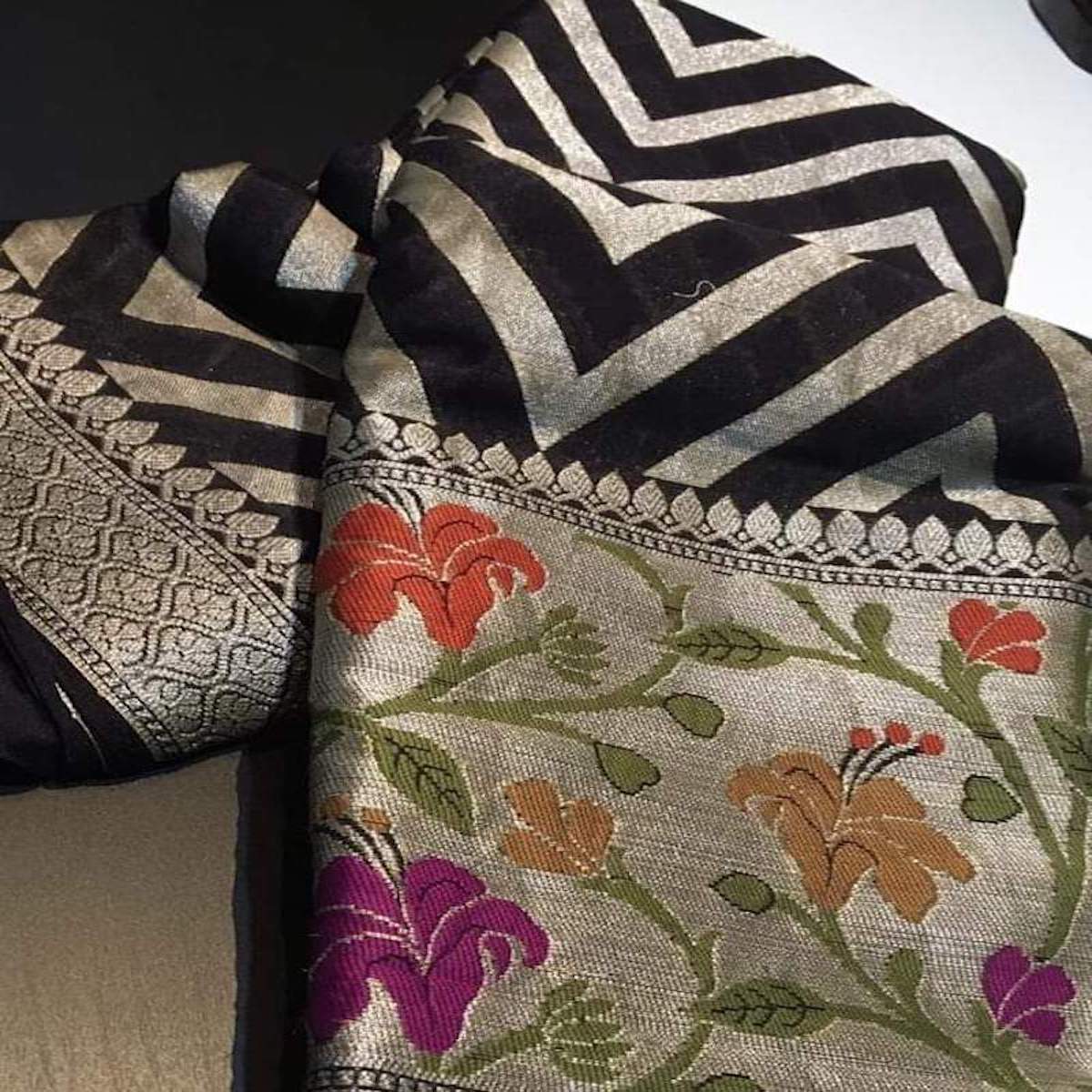 Banarasi khaddi saree with meenakari work in black