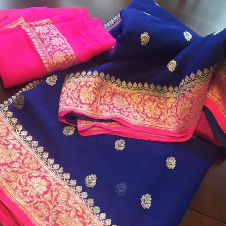 Blue Banarasi Zari Khaddi Chiffon Saree,Wedding Saree, Indian Sarees, Online Sarees