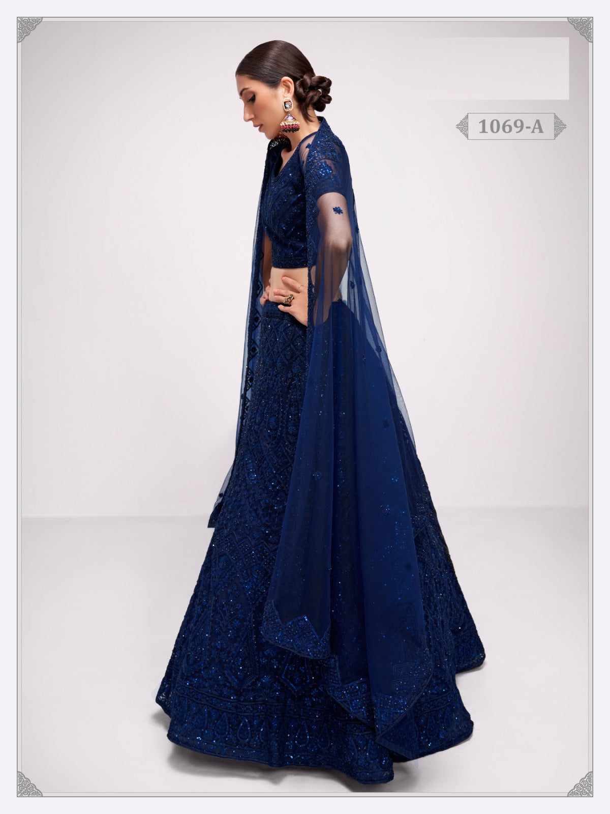 Blue Net Embroidery Semi Stitched Lehenga