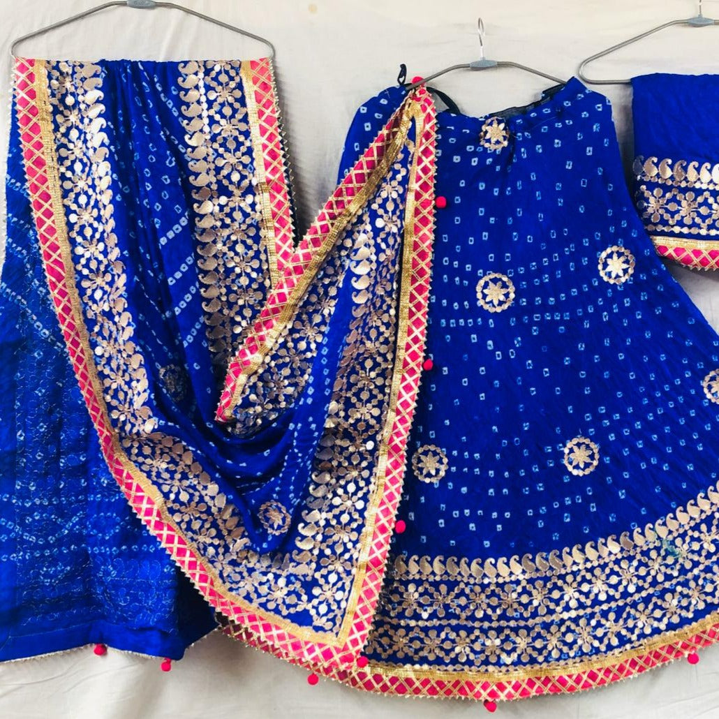 Blue Bandhej Lehenga Chunni, Designer Lehenga Sets , Shop Online At Jhakhas.Com