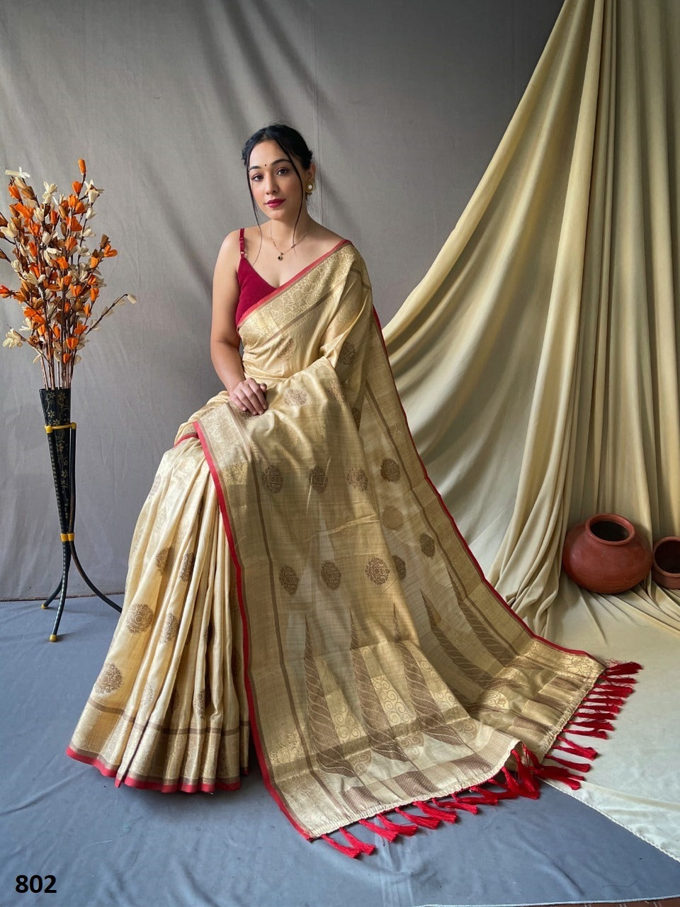 Brown Linen Cotton Sarees