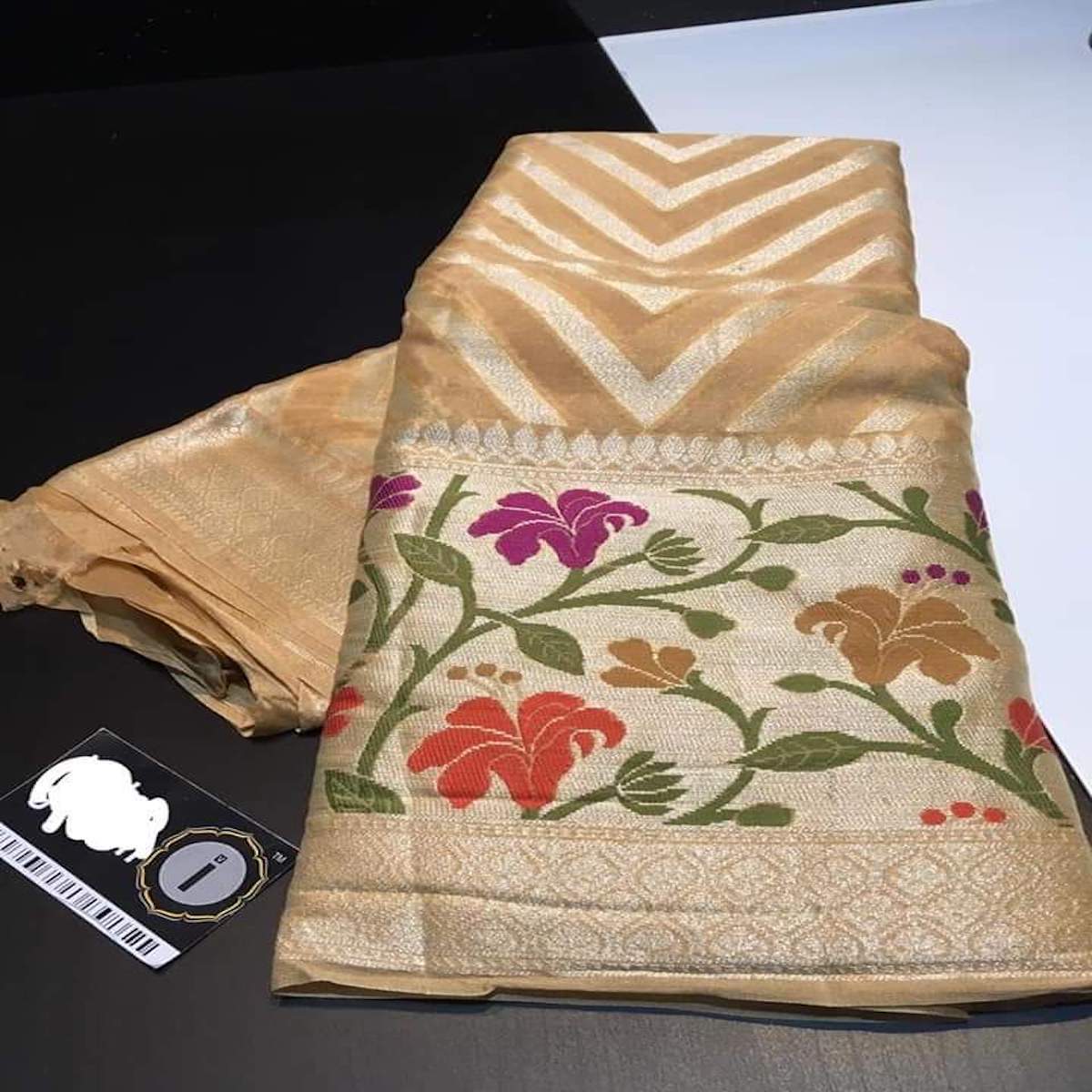 Banarasi khaddi saree with meenakari work in Brown