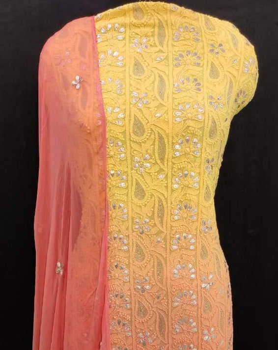 Chikankai Gota Salwar Suit Yellow,Authentic Party Wear Chikankari Suits Online,Shop Best Price Chikankarií«í?