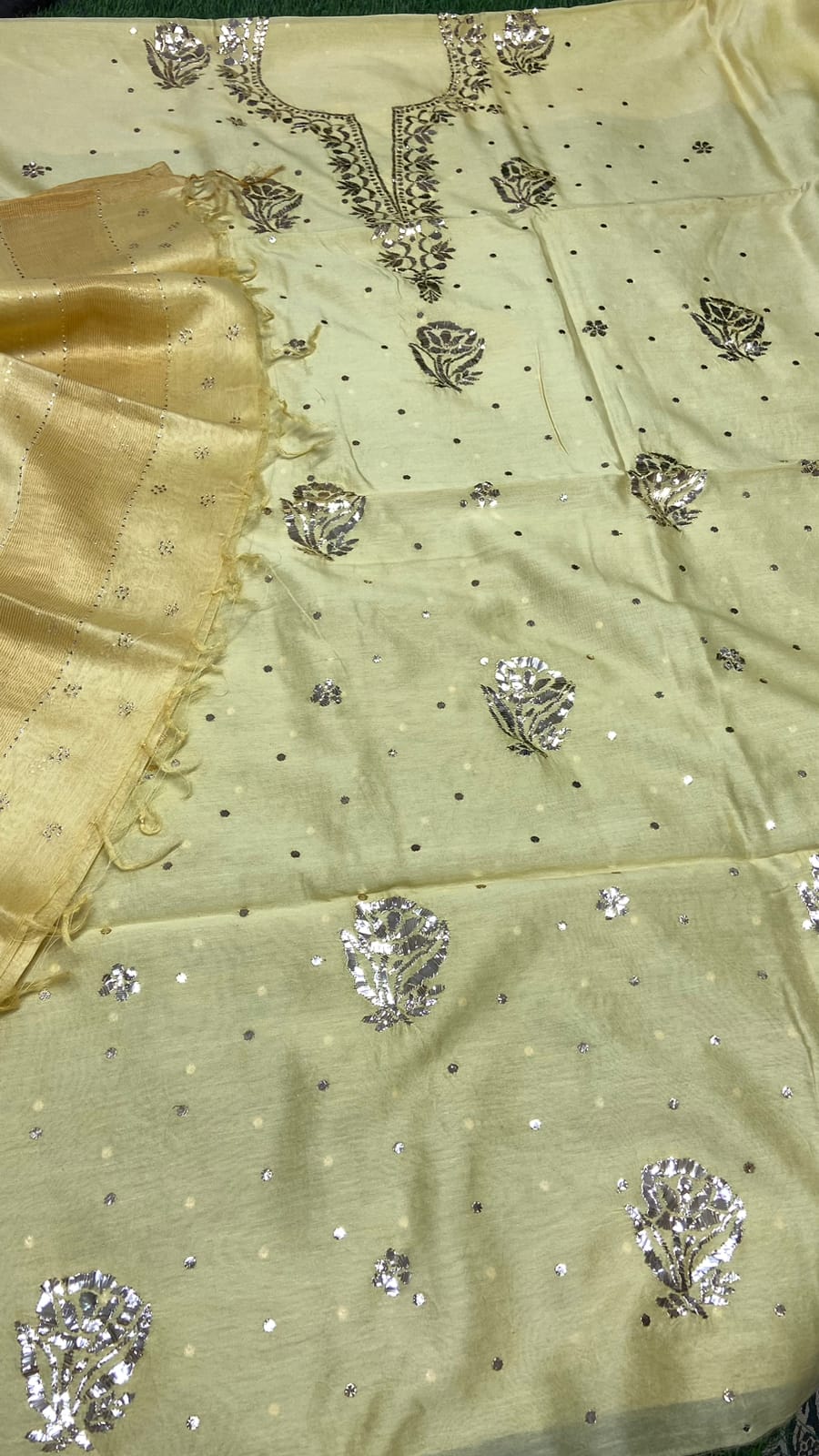 "Moti" Cream Chanderi Chikankari Silk Kurti And Dupatta