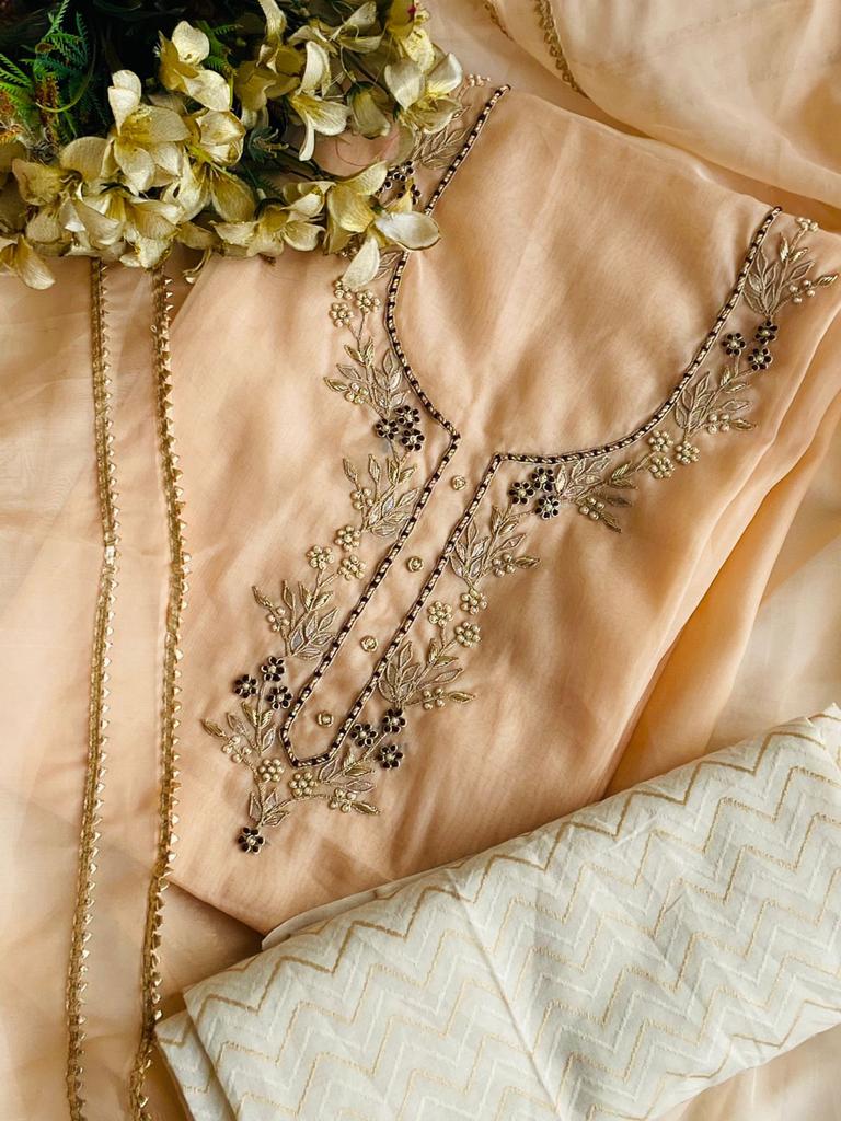 Designer Organza Salwar Suit In Cream