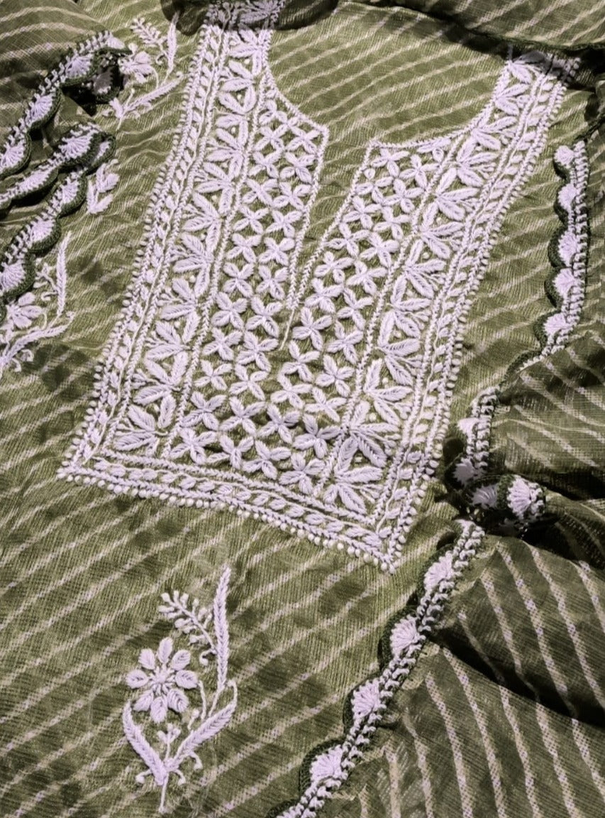 Forest Green Kota Doriya Chinkari Suit Material