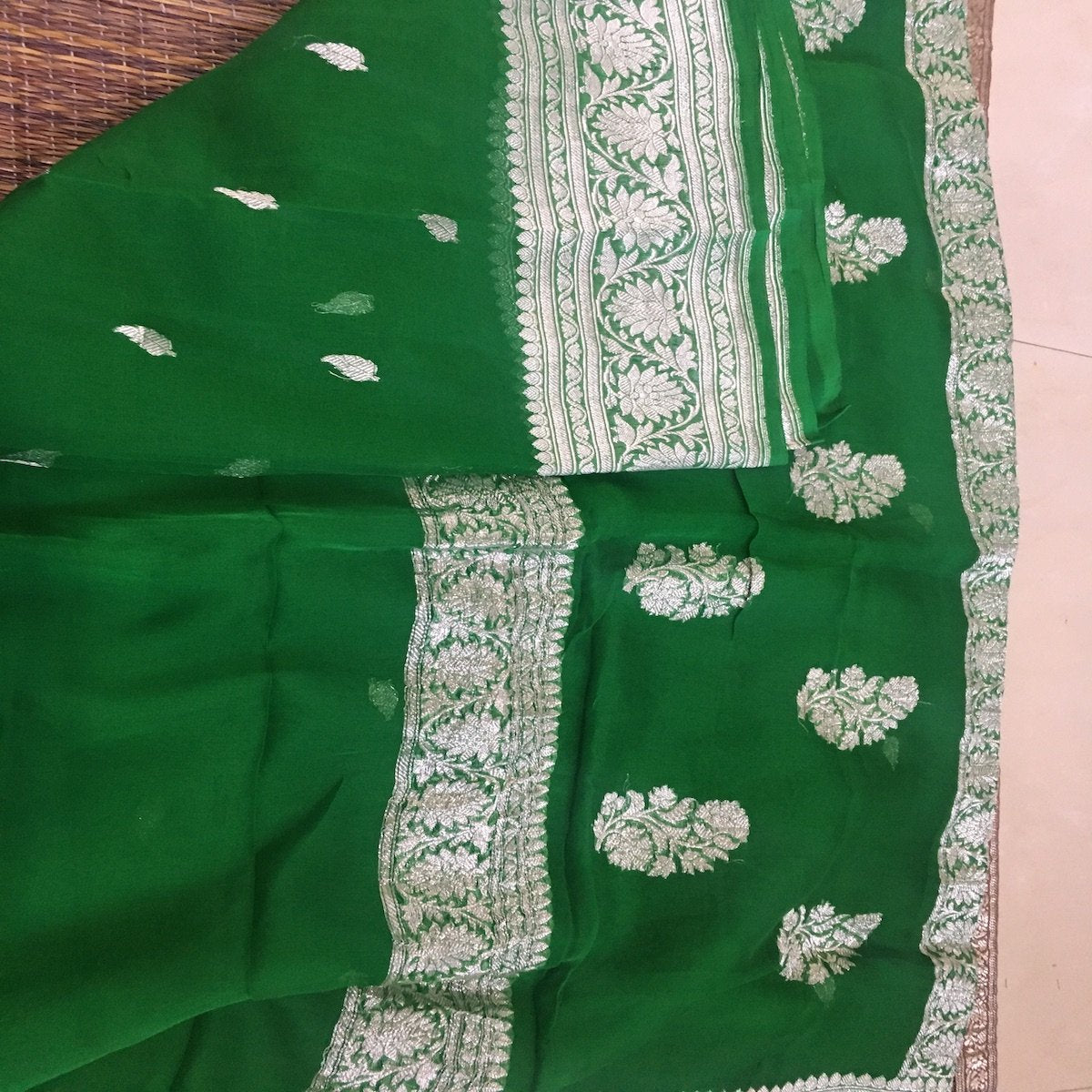 Dark Green Banarasi Khaddi Georgette Saree,Wedding Saree, Indian Sarees, Online Sarees