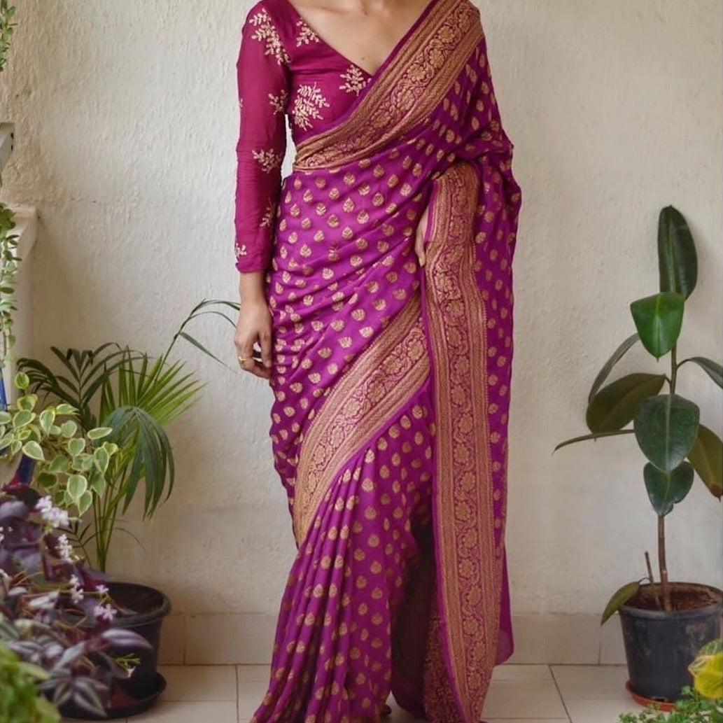 Dark Purple Heavy Banarasi Saree - jhakhas.com