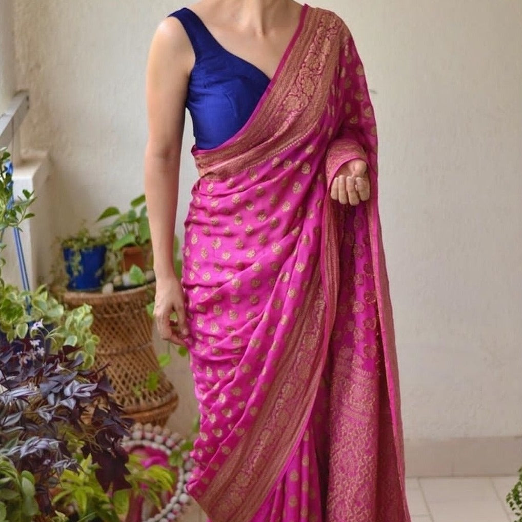 Darkpink Heavy Banarasi Saree - jhakhas.com