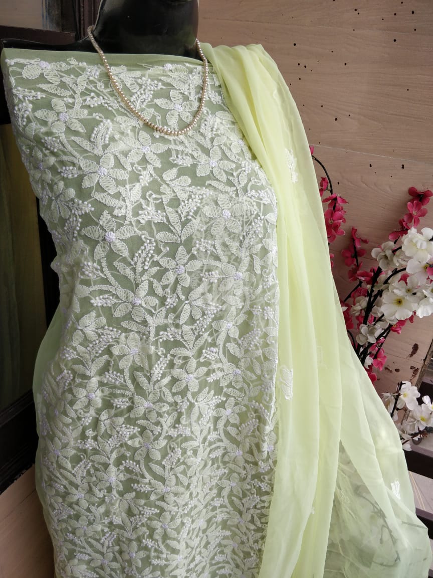 Yellow Georgette Chikankari Salwar Suit,Shop Chikankari Salwar Suit,Shop Chikanakri Salwar Kameez Online
